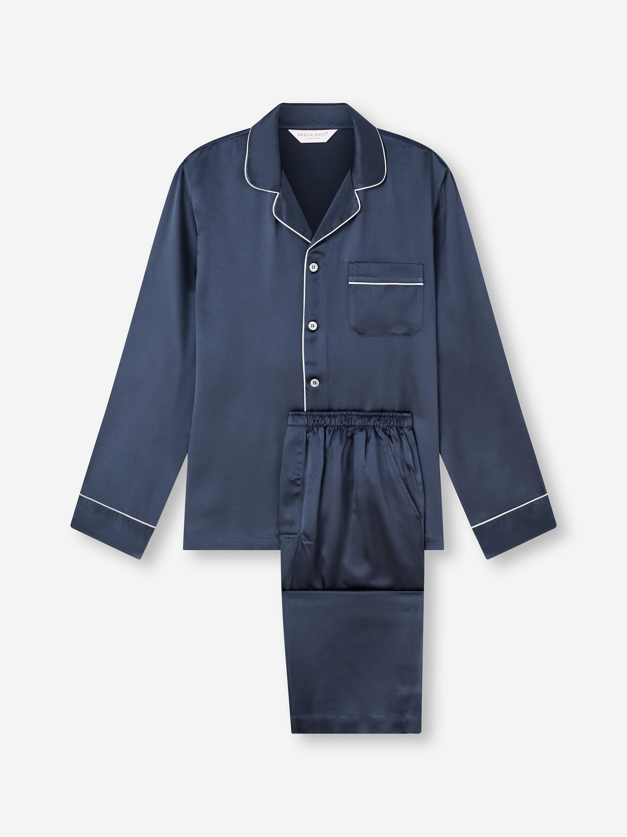 Bailey Silk Satin Navy Men's Regular Fit Pyjamas Derek Rose