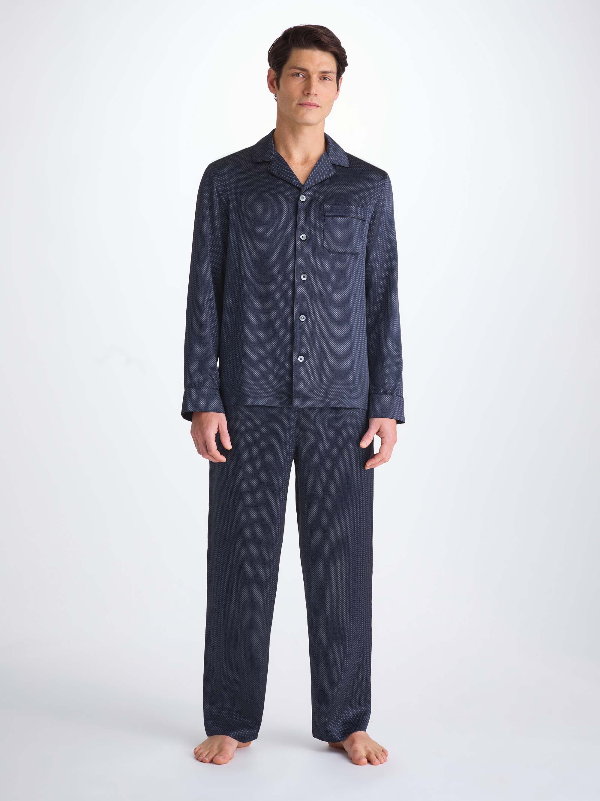 Men's Pyjamas Silk Satin Navy Micro Dot Print