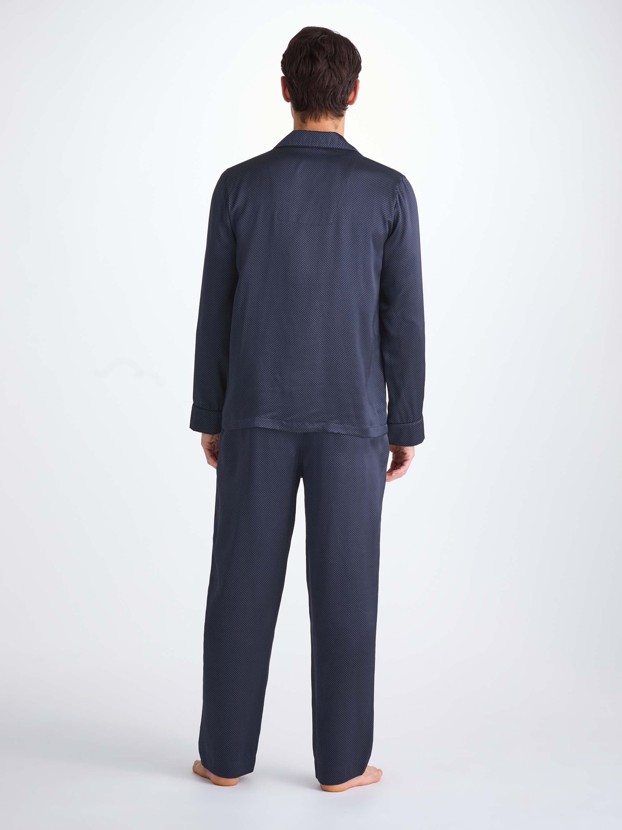 Men's Pyjamas Silk Satin Navy Micro Dot Print
