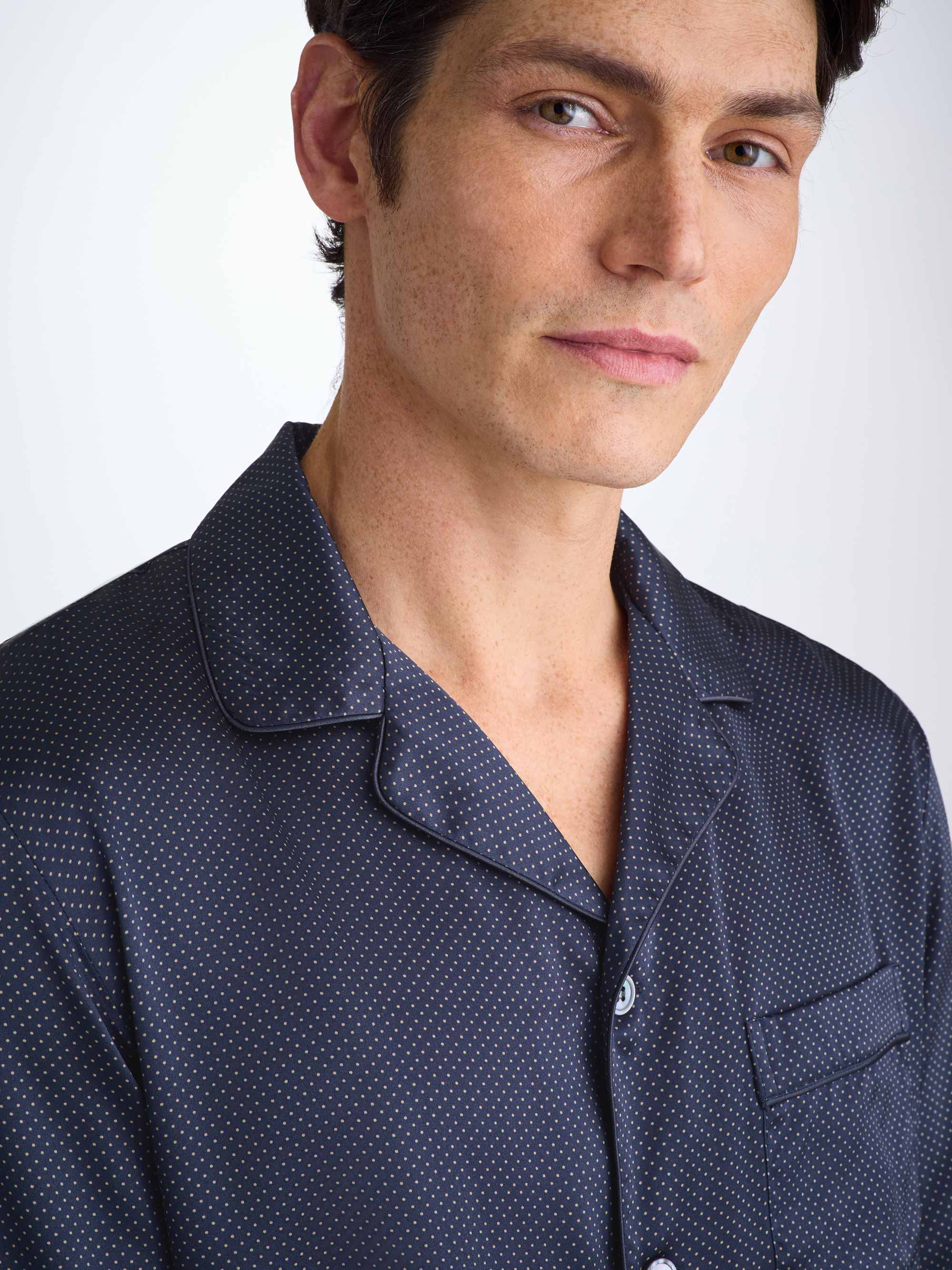 Men's Pyjamas Silk Satin Navy Micro Dot Print