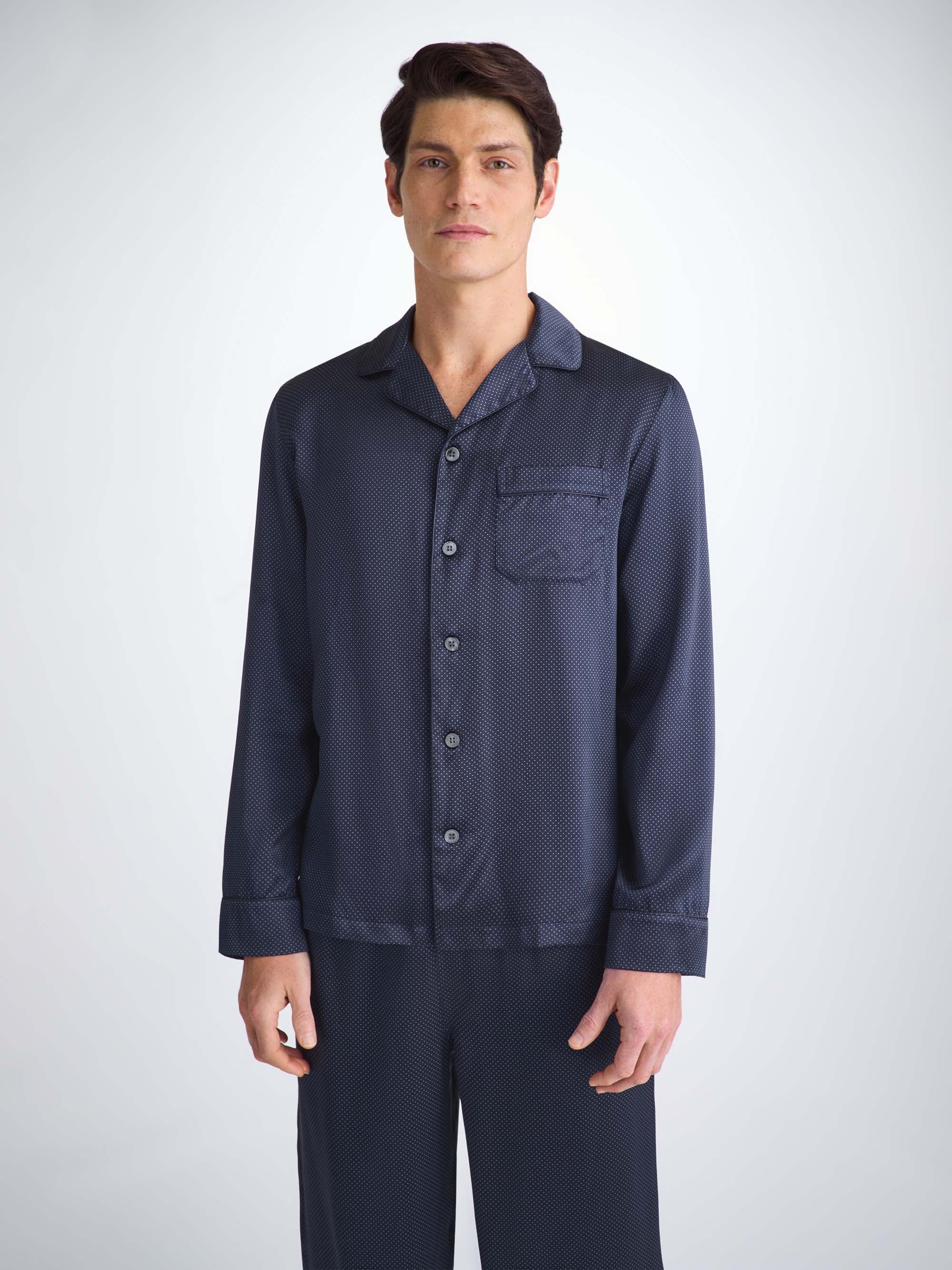 Men's Pyjamas Silk Satin Navy Micro Dot Print