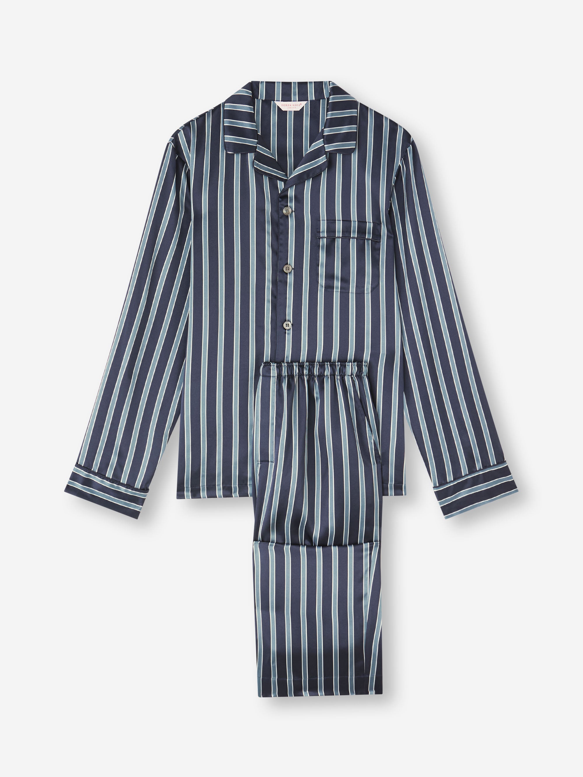Men's Silk Pajamas Navy Blue & Blue Stripe