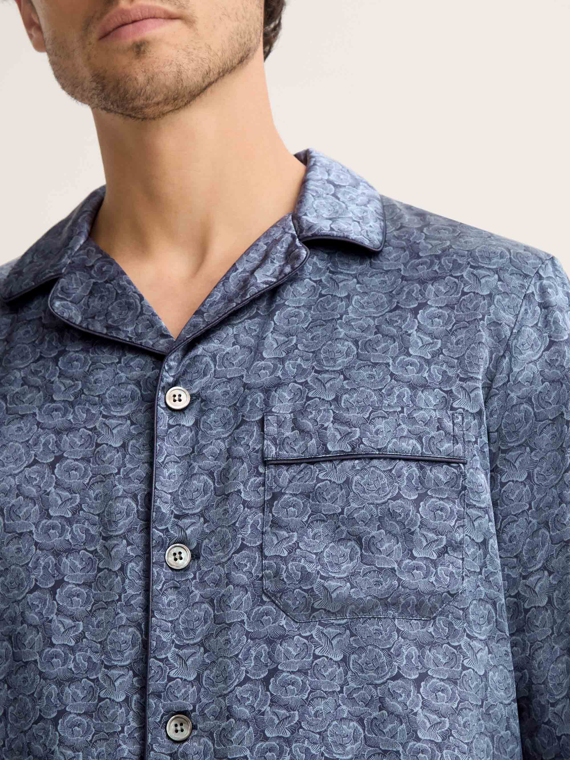 Men's Silk Pajamas Navy Blue Rose