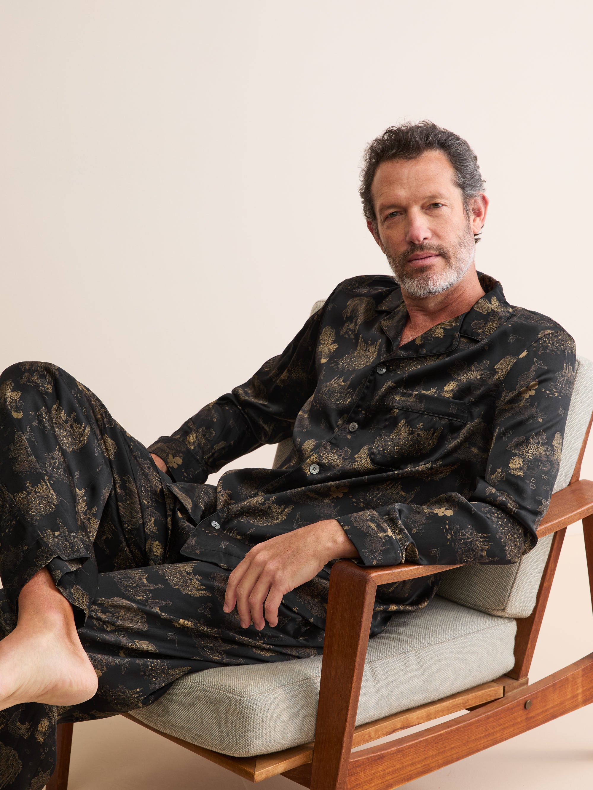 Men's Silk Pyjamas London Toile Black