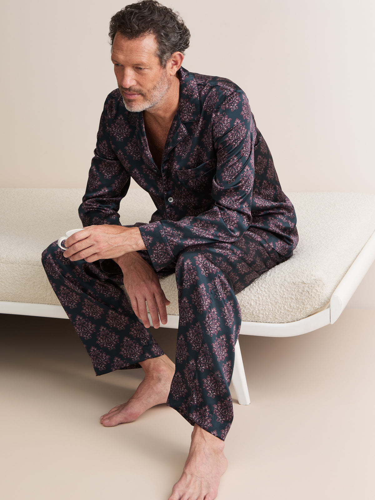 Brindisi Silk Pyjamas Midnight Navy & Wine Damask