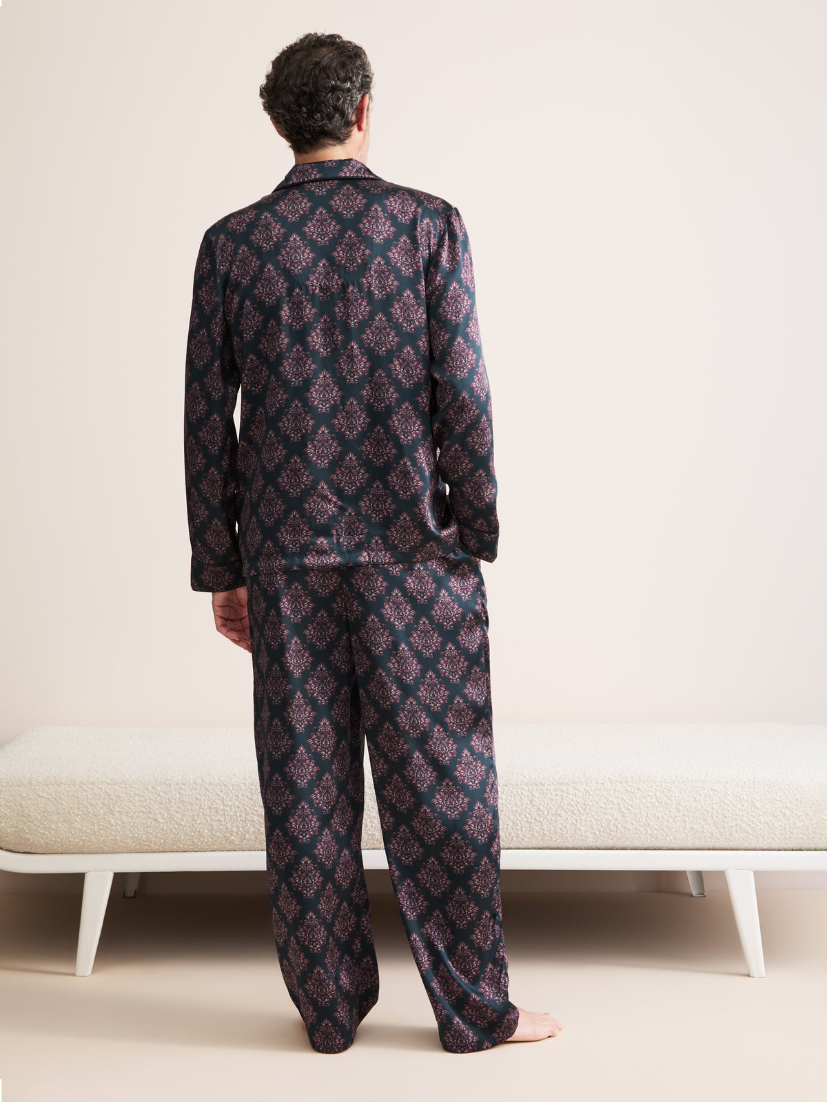 Brindisi Silk Pyjamas Midnight Navy & Wine Damask