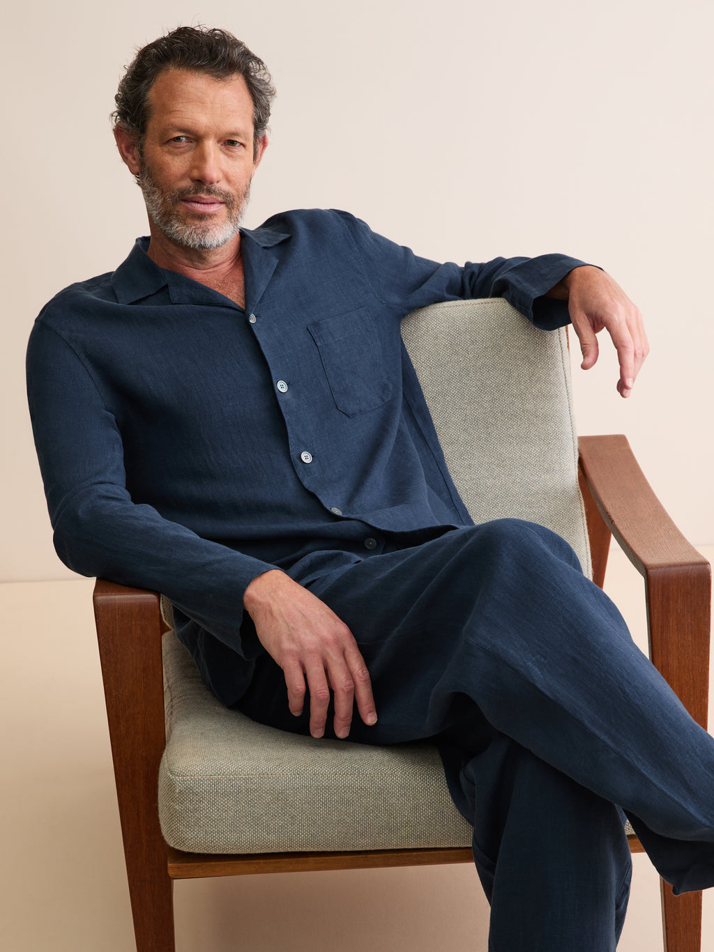 Sicily Linen Pyjamas Navy Blue