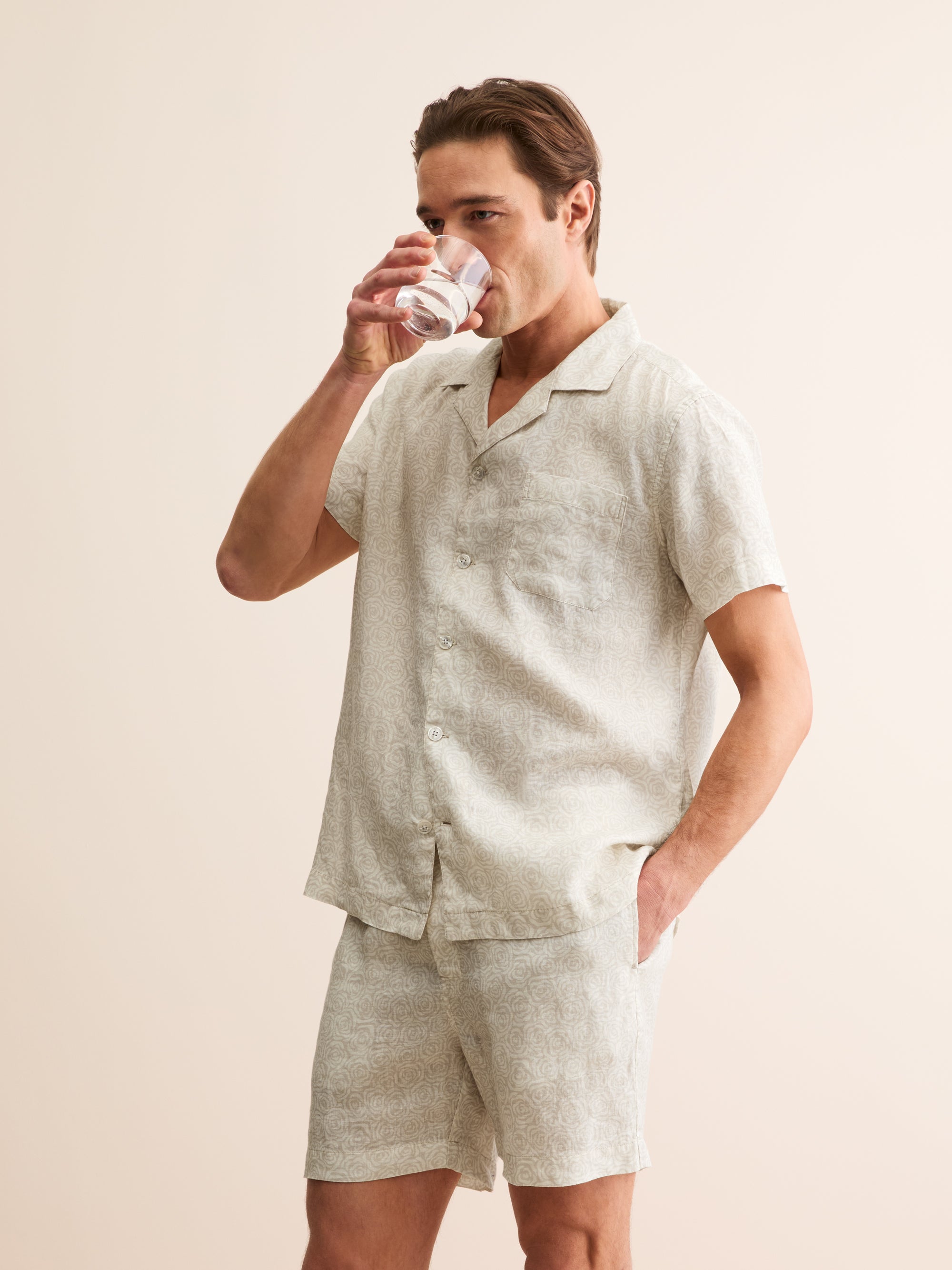 Men's Linen Short Pyjamas Milan Rose Sand
