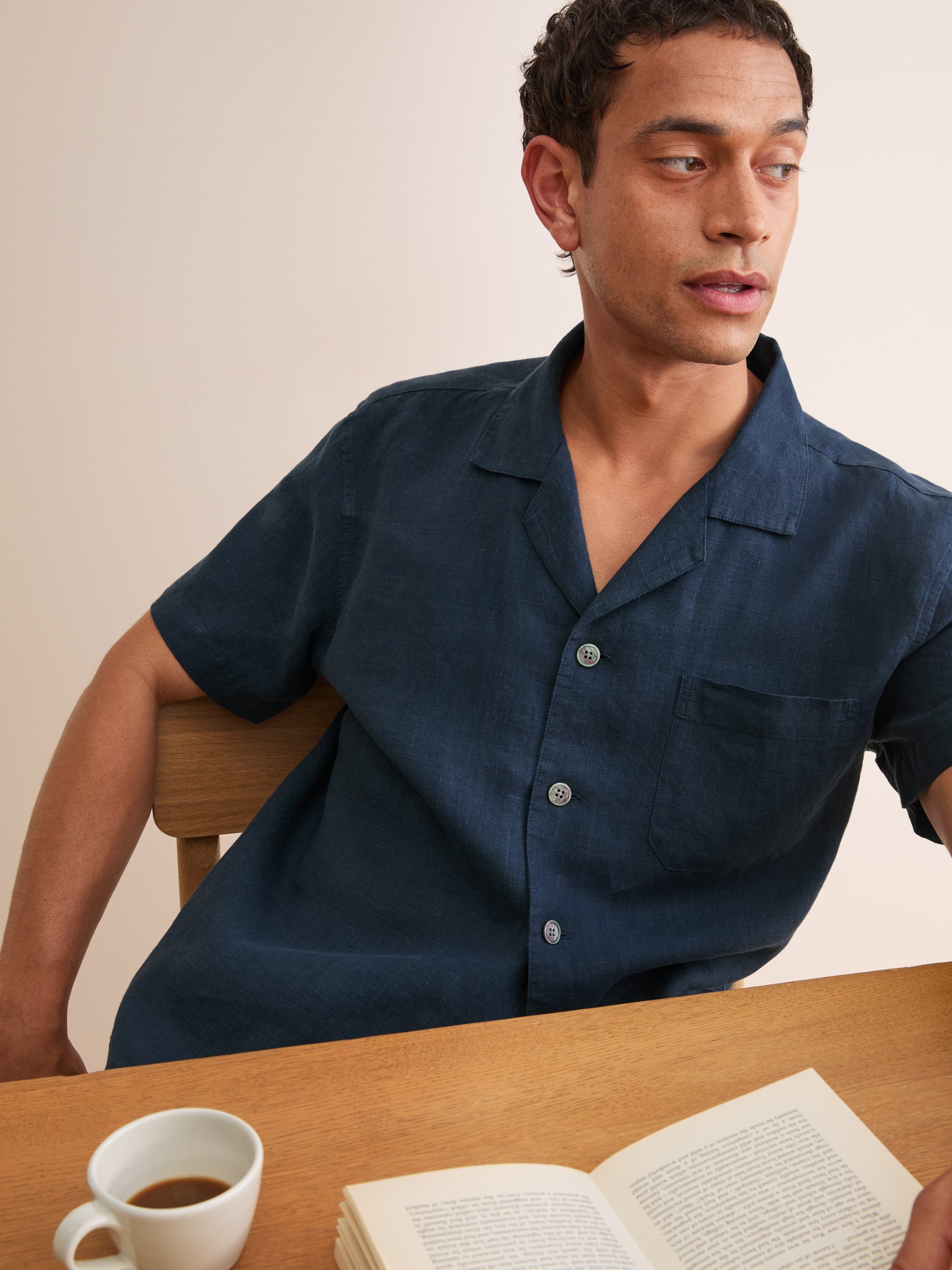 Men's Short Pyjamas Sicily Linen Navy