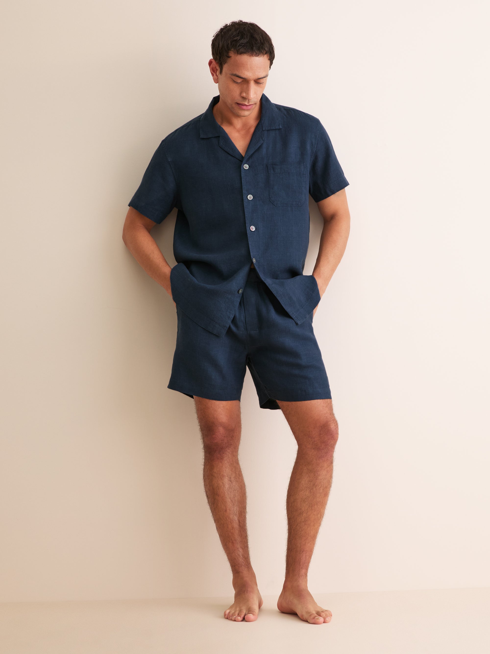Men's Sicily Linen Short Pyjamas Navy | Derek Rose