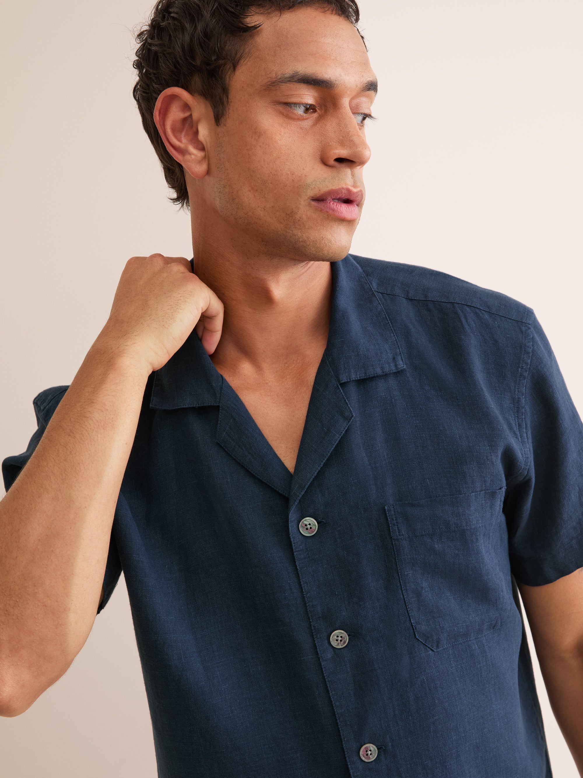 Men's Short Pyjamas Sicily Linen Navy
