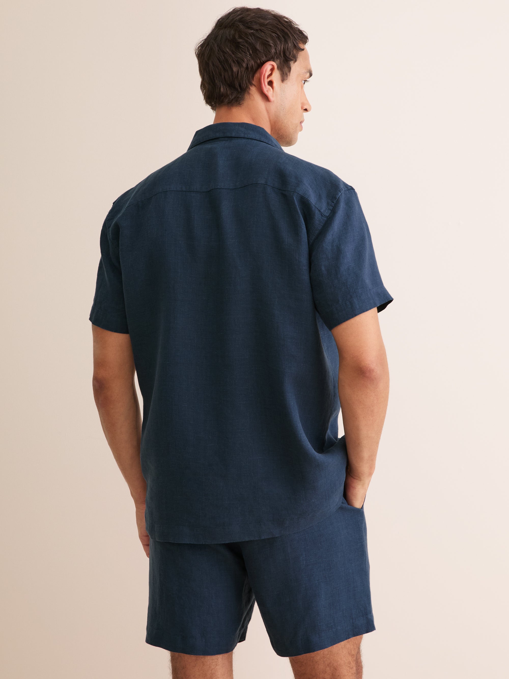 Men's Short Pyjamas Sicily Linen Navy