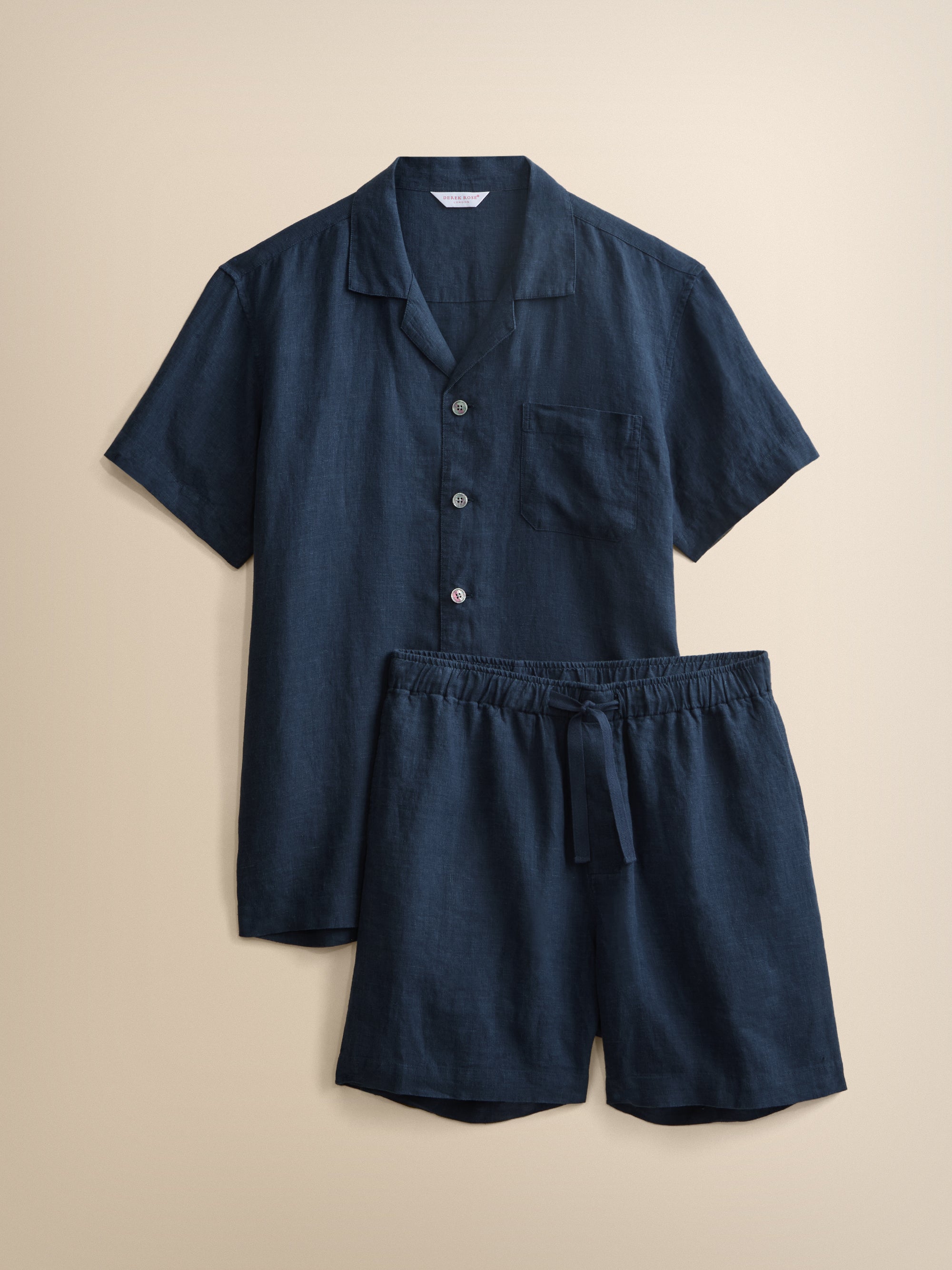 Sicily Linen Short Pyjamas Navy Blue