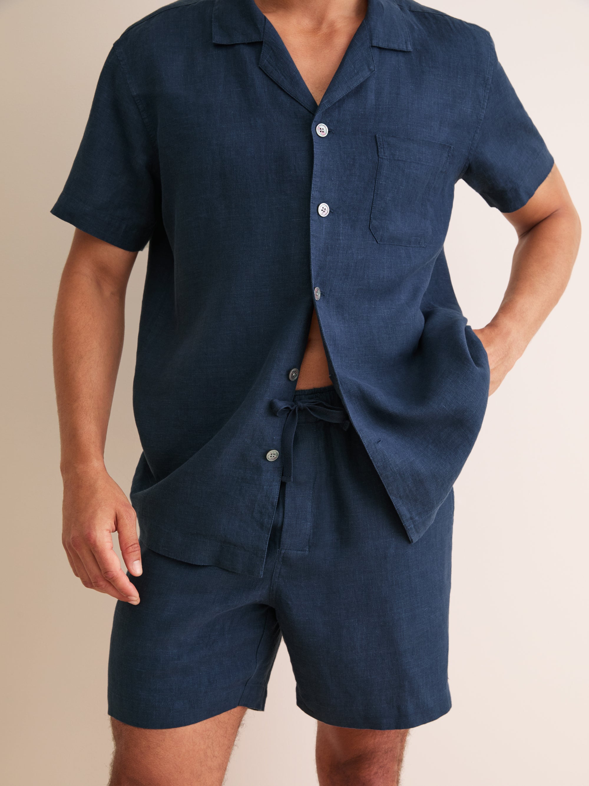 Men's Short Pyjamas Sicily Linen Navy