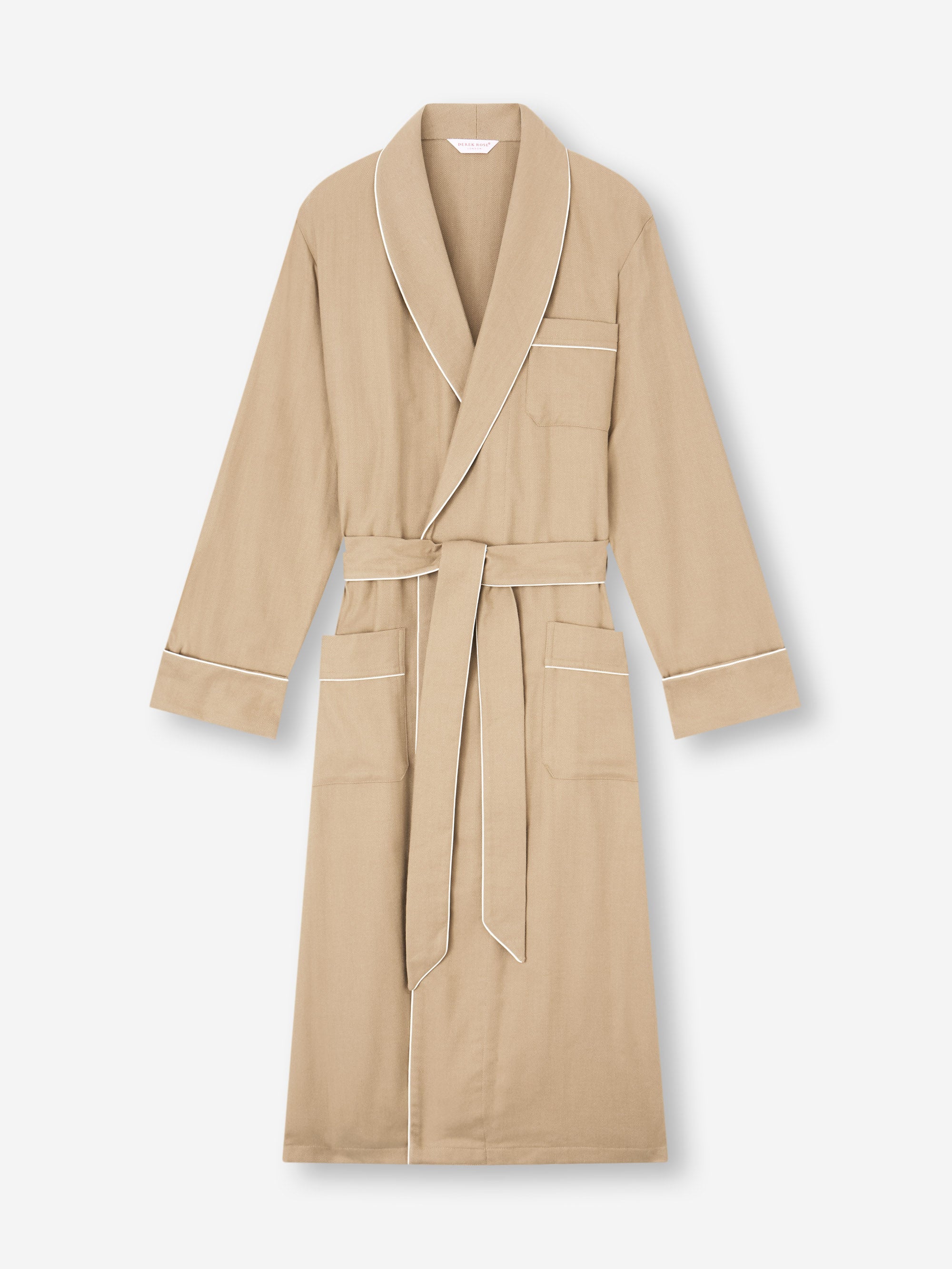 Men's Robe Kelburn Brushed Cotton Light Stone Herringbone Men's Robe Kelburn Brushed Cotton Light Stone Herringbone