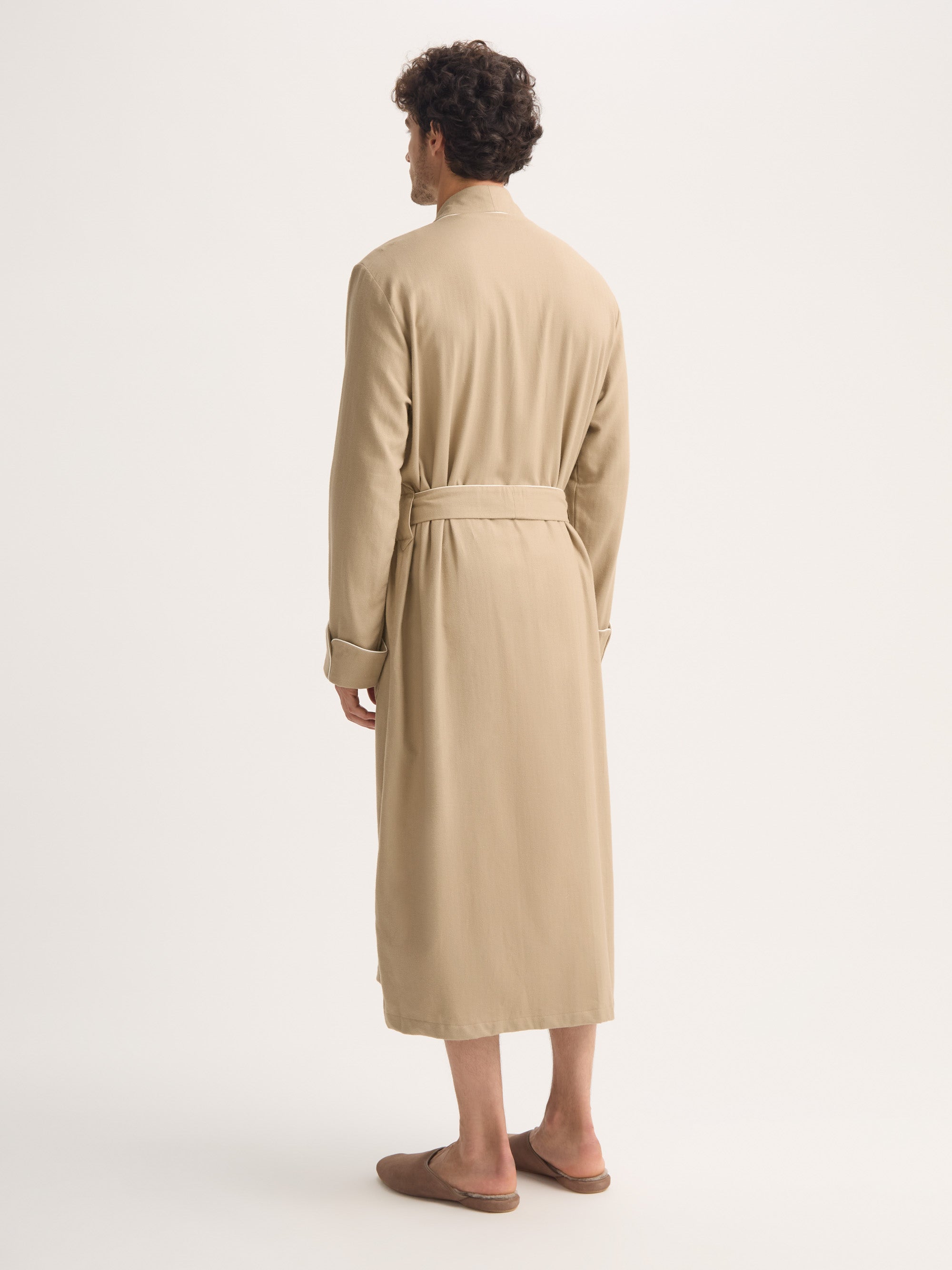 Men's Robe Kelburn Brushed Cotton Light Stone Herringbone