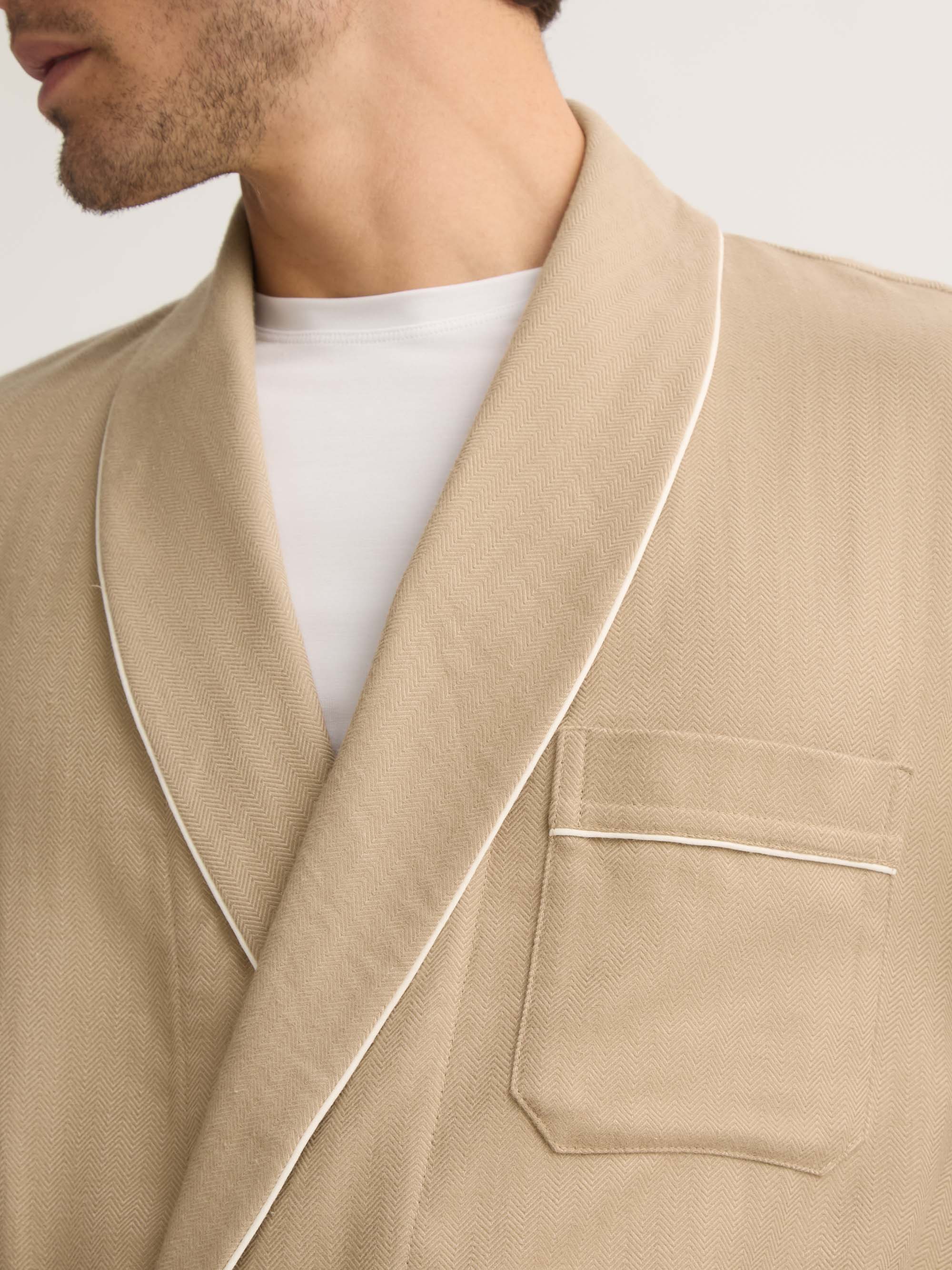Men's Robe Kelburn Brushed Cotton Light Stone Herringbone