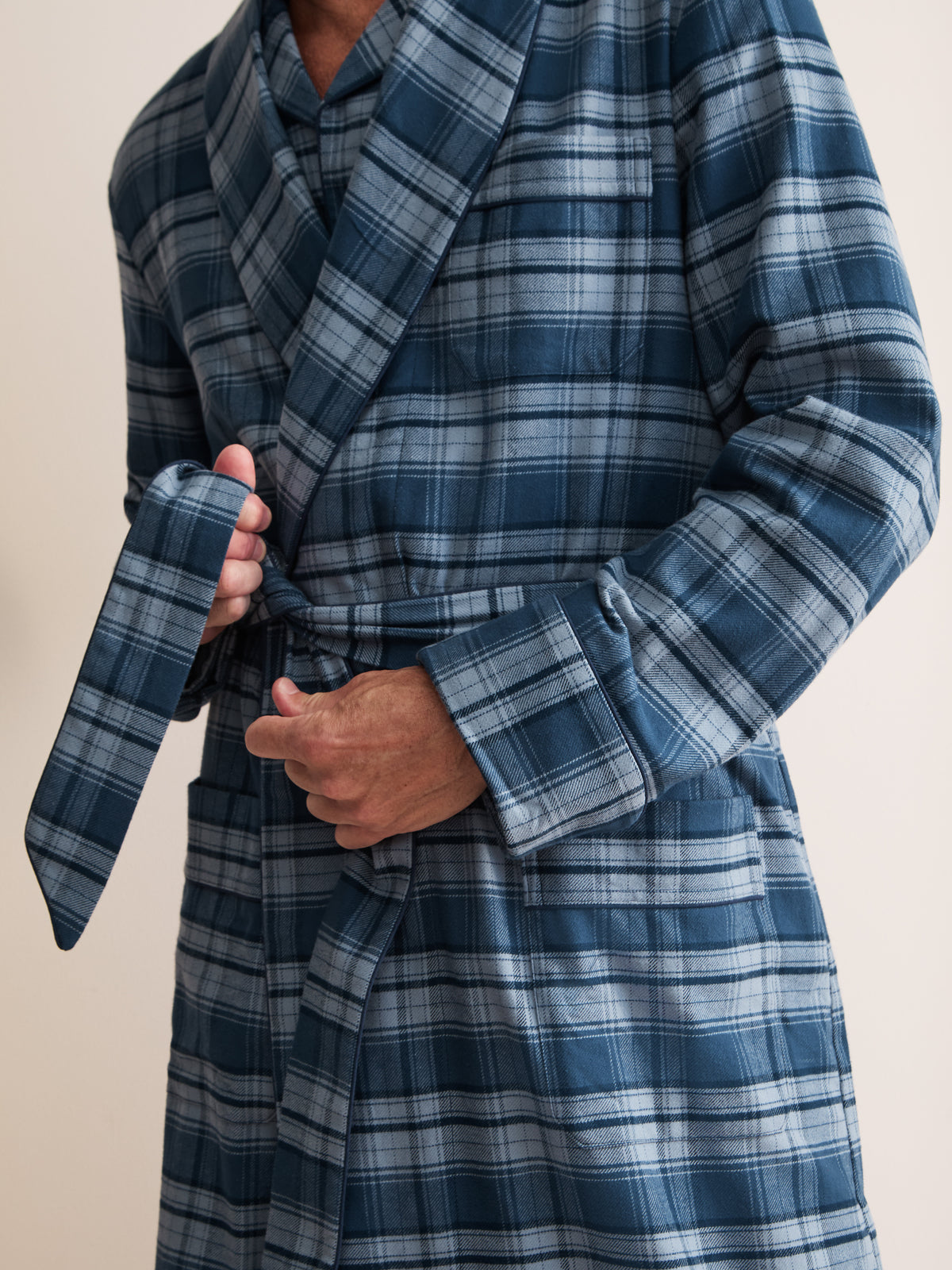 Kelburn Brushed Cotton Dressing Gown Blue Check