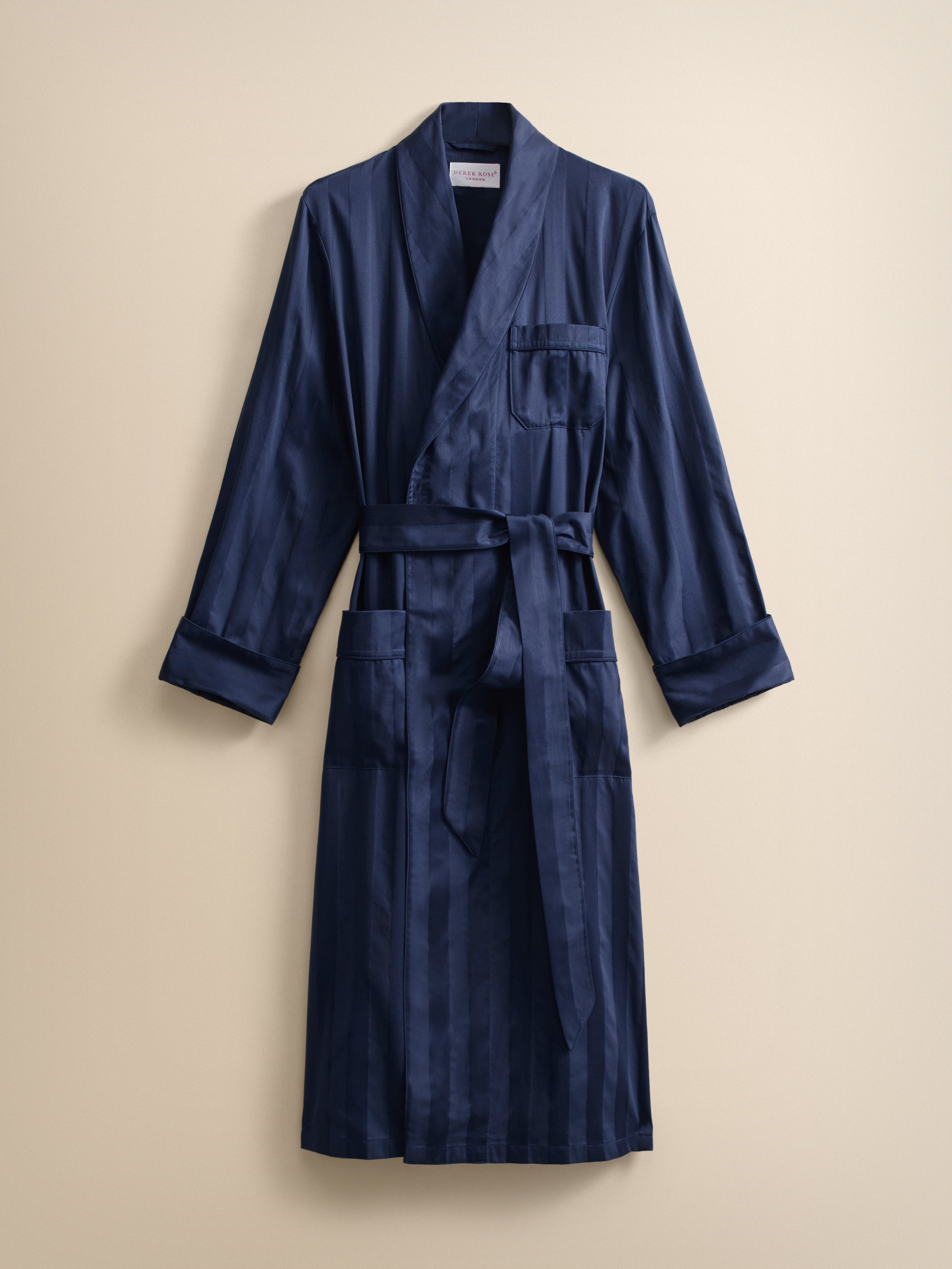 Lingfield Cotton Dressing Gown Navy Blue Stripe