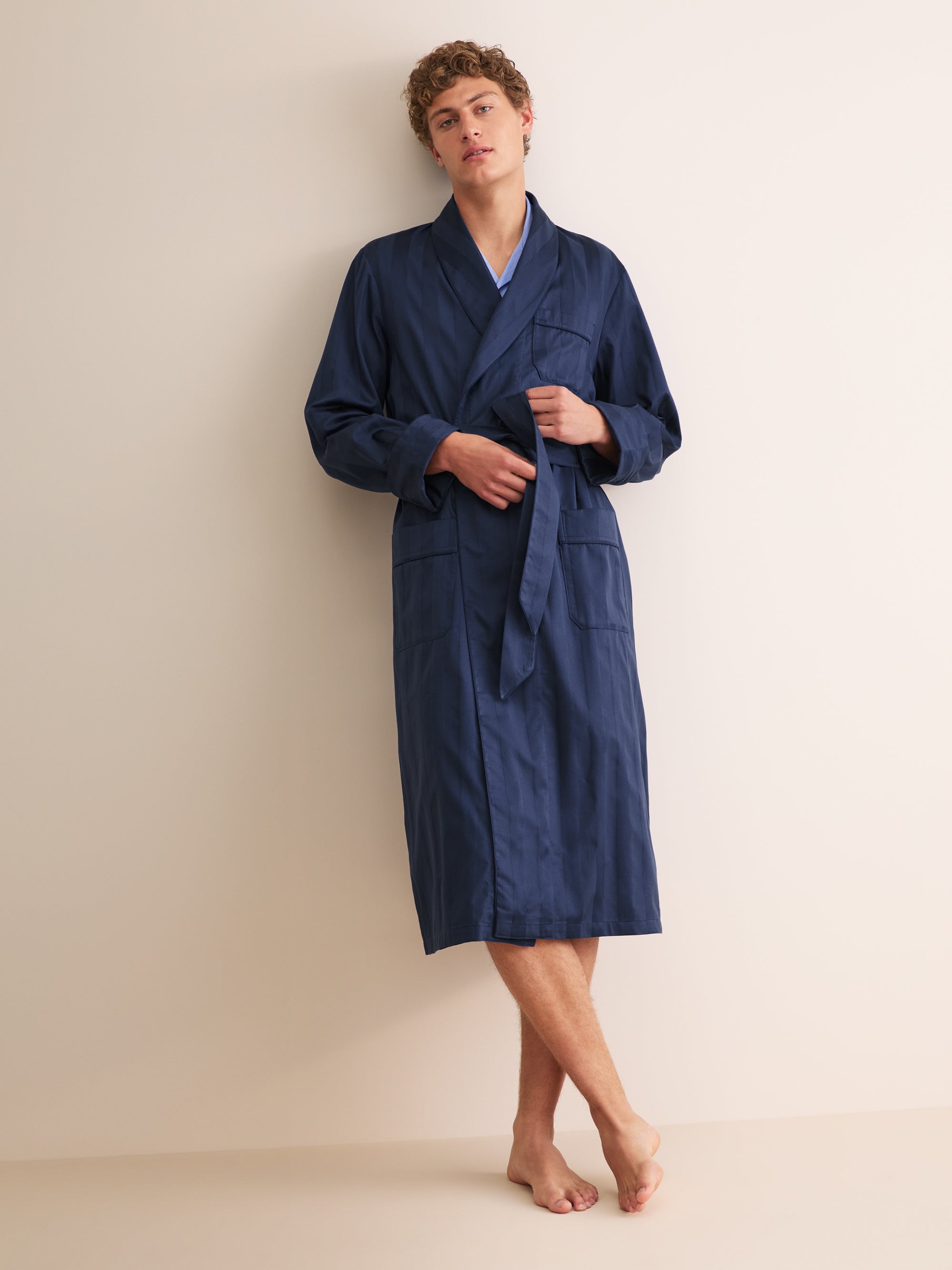 Men's Dressing Gown Lingfield Cotton Navy