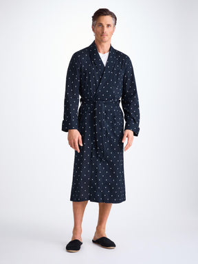 Men's Dressing Gown Cotton Batiste Navy Paisley Motif