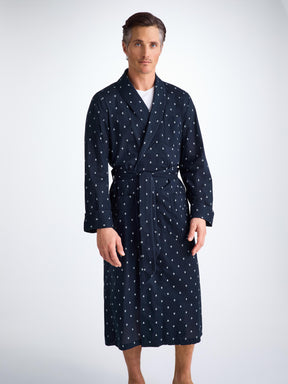 Men's Dressing Gown Cotton Batiste Navy Paisley Motif