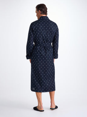Men's Dressing Gown Cotton Batiste Navy Paisley Motif