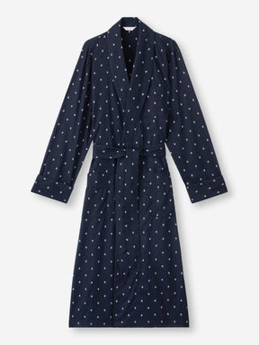 Men's Dressing Gown Cotton Batiste Navy Paisley Motif