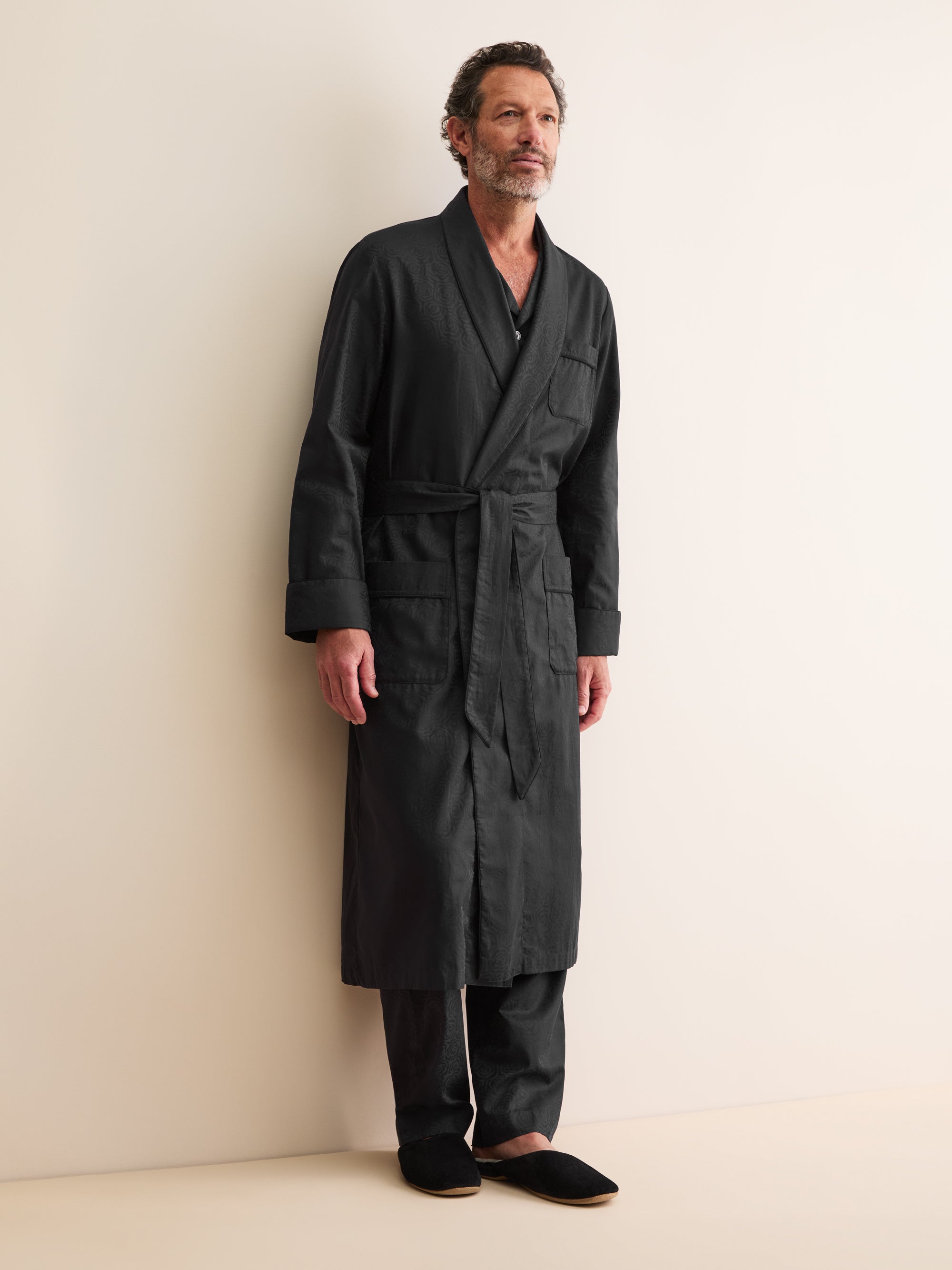 Men's Dressing Gown Paris Cotton Jacquard Black Rose