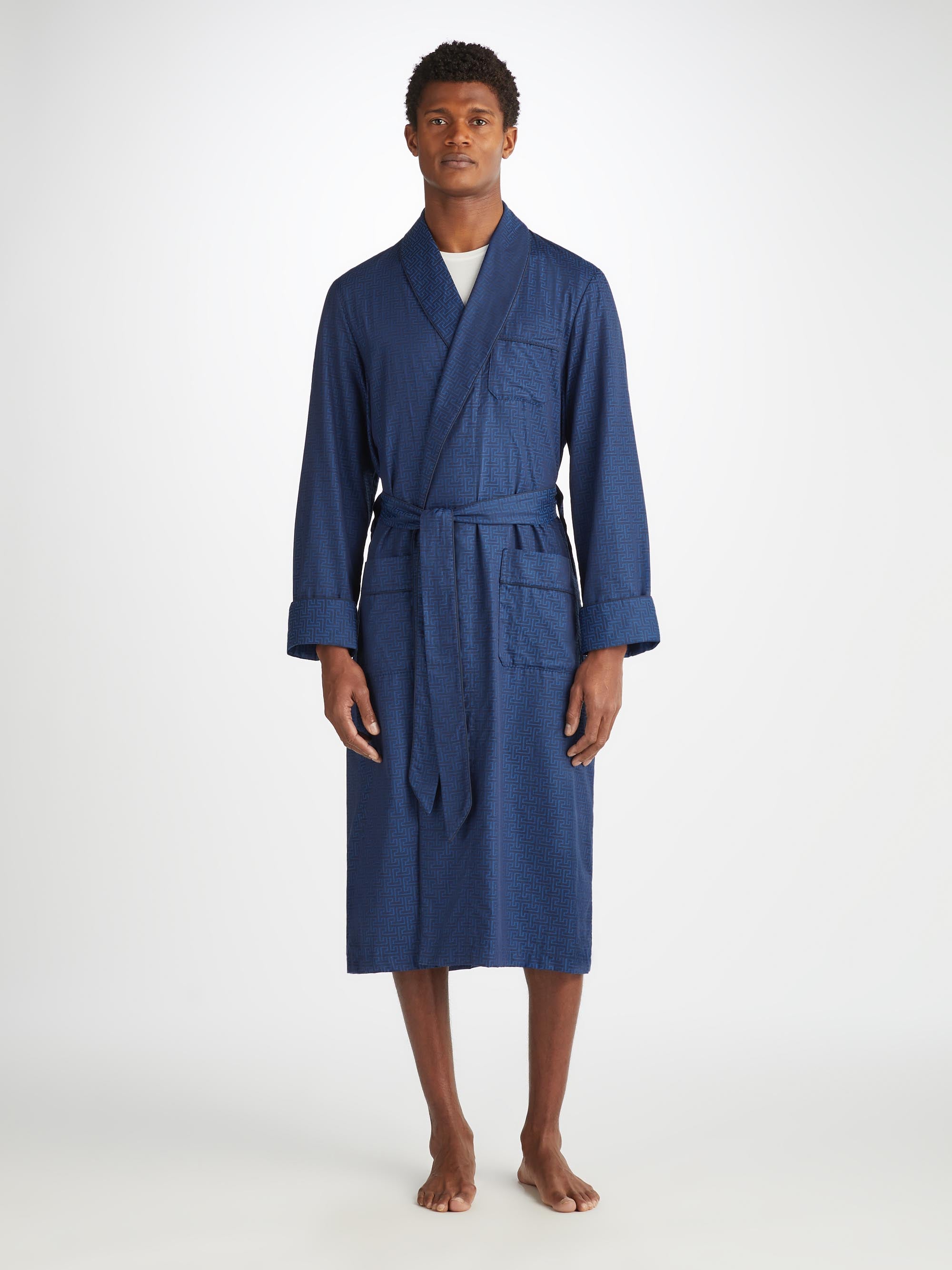Men s Dressing Gown Paris 27 Cotton Jacquard Navy
