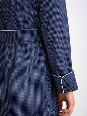 Men's Dressing Gown Cotton Batiste Navy Pin Dot Print