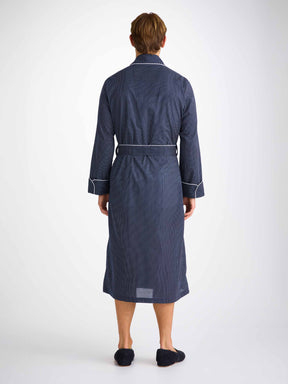 Men's Dressing Gown Cotton Batiste Navy Pin Dot Print