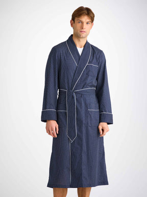 Men's Dressing Gown Cotton Batiste Navy Pin Dot Print