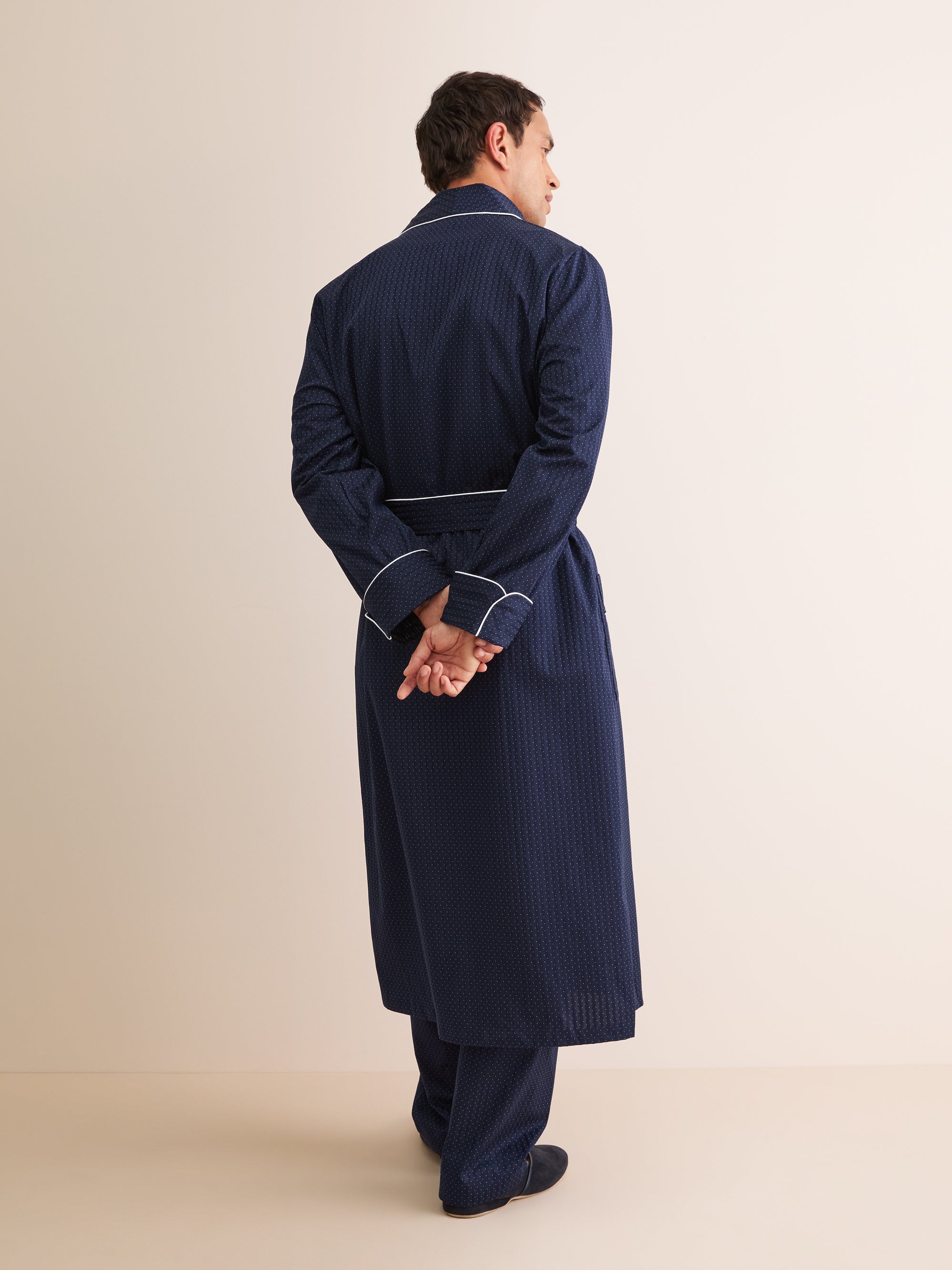 Men's Dressing Gown Royal Cotton Navy Polka Dot