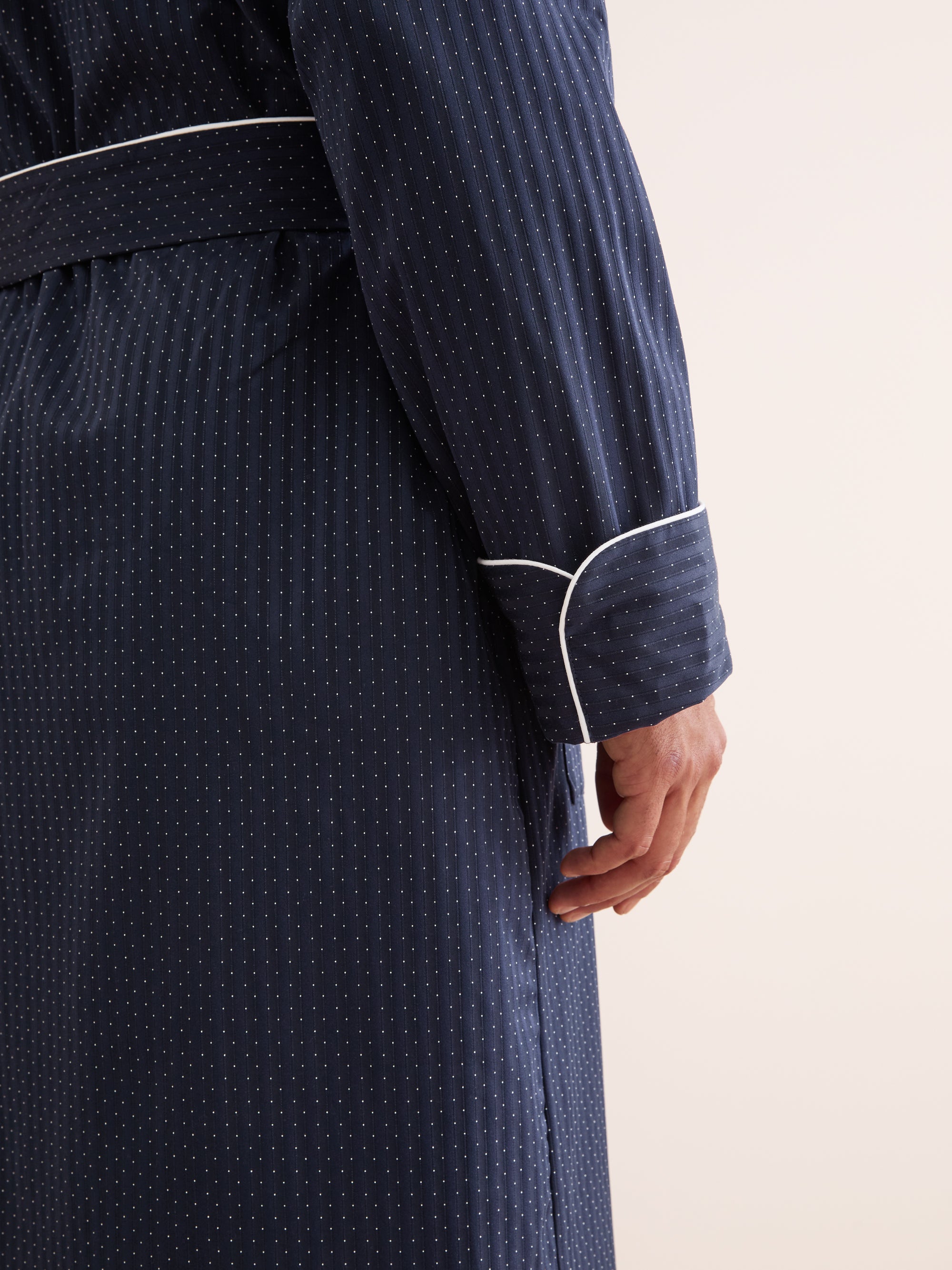 Men's Dressing Gown Royal Cotton Navy Polka Dot