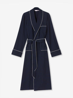 Derek Rose Men's Dressing Gown Royal Cotton Navy Polka Dot