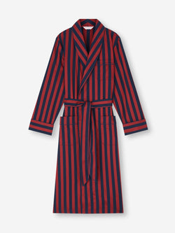 Men's Dressing Gown Royal Cotton Navy Blue & Red Stripe