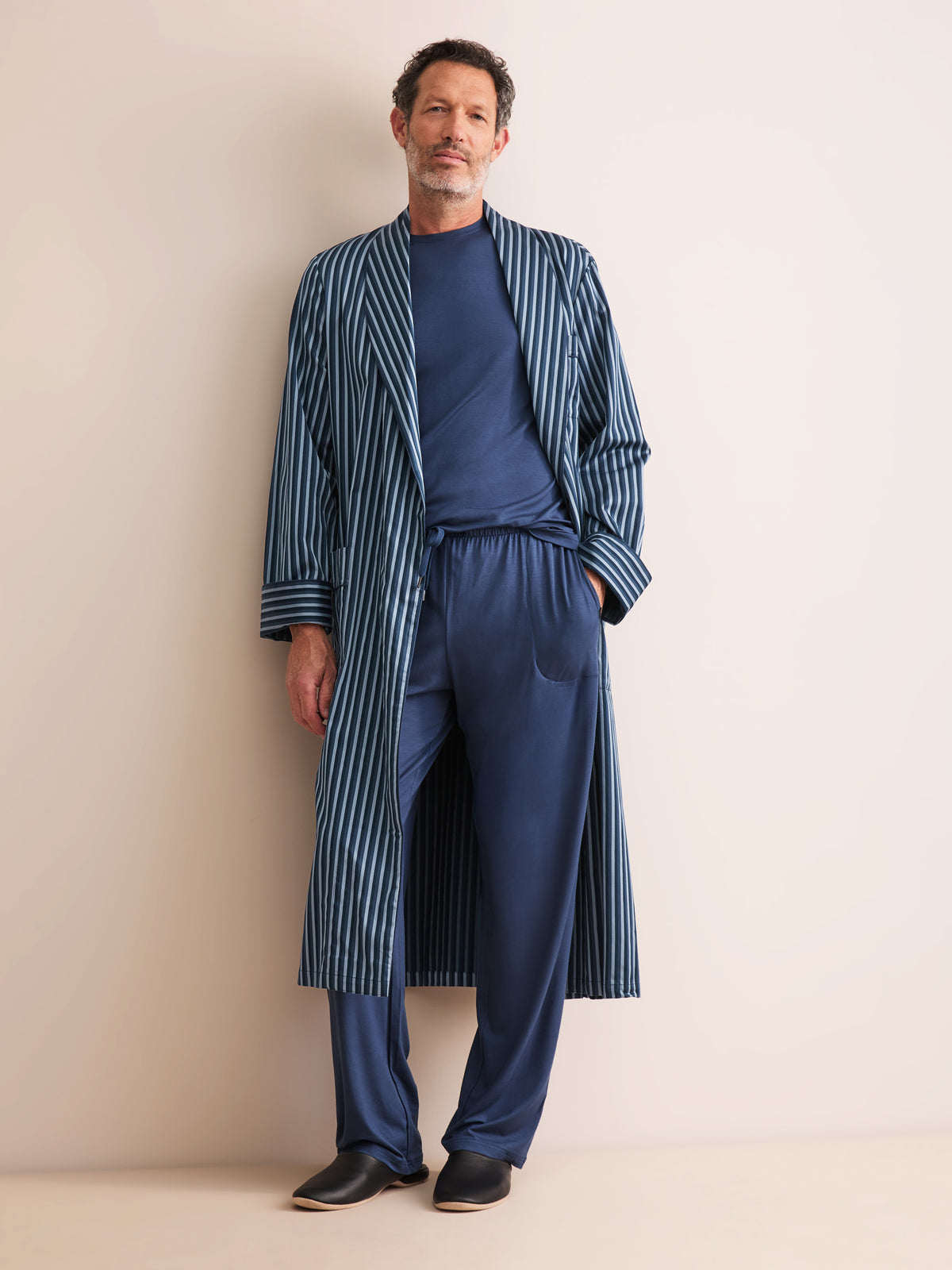 Wellington Cotton Dressing Gown Blue Stripe
