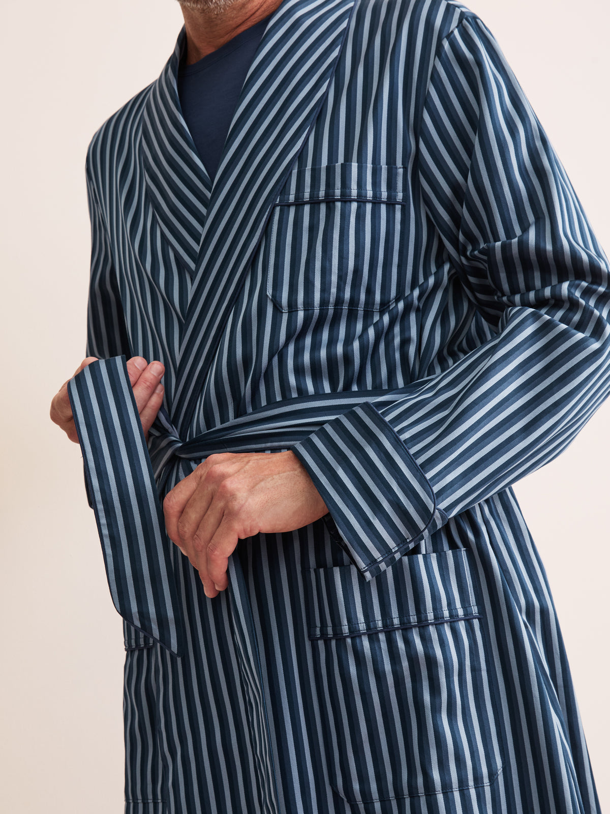 Wellington Cotton Dressing Gown Blue Stripe