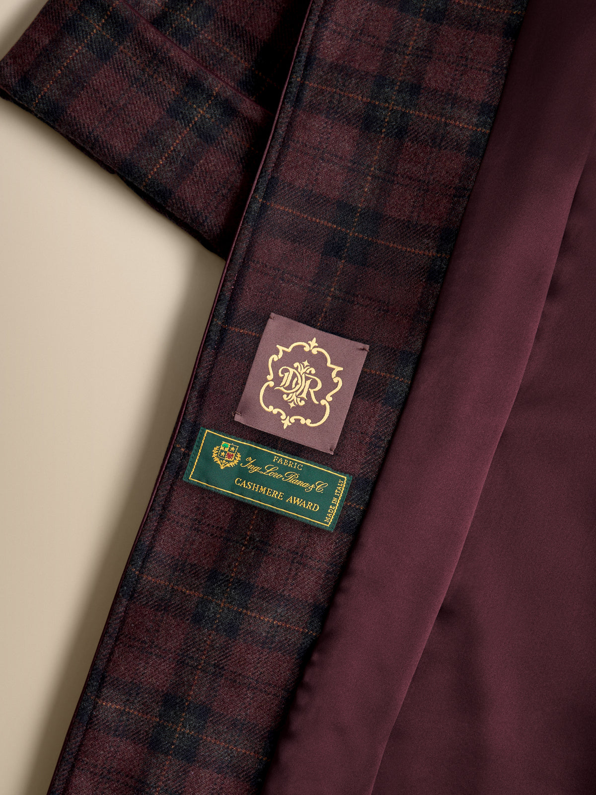Duke Cashmere Dressing Gown Burgundy Check