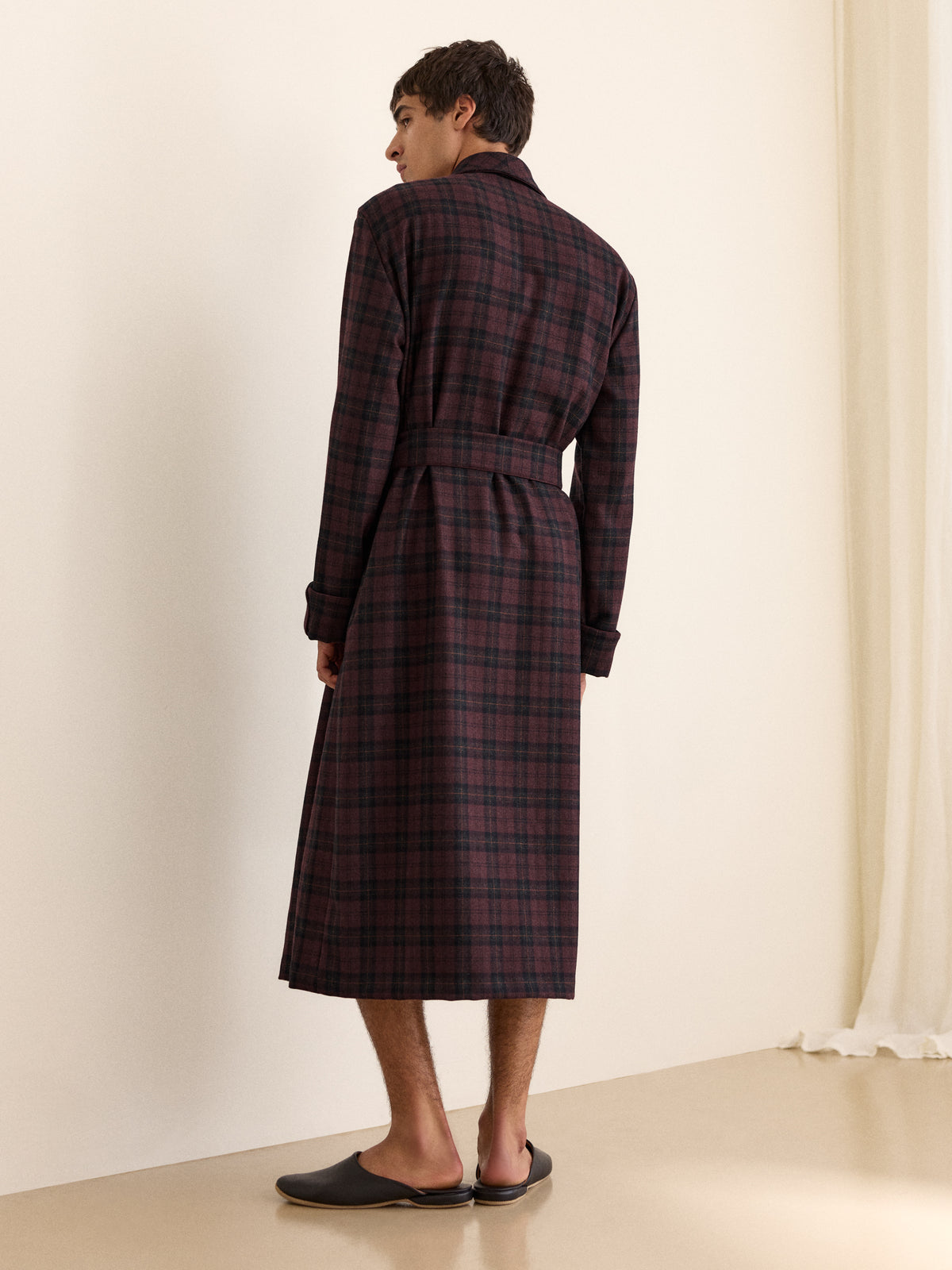 Duke Cashmere Dressing Gown Burgundy Check