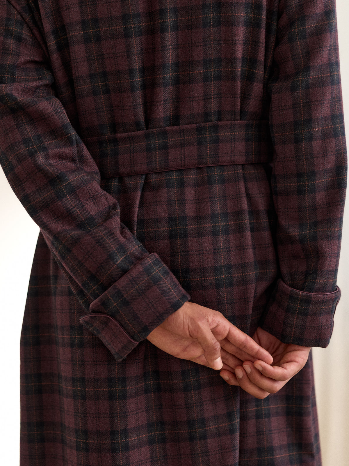 Duke Cashmere Dressing Gown Burgundy Check