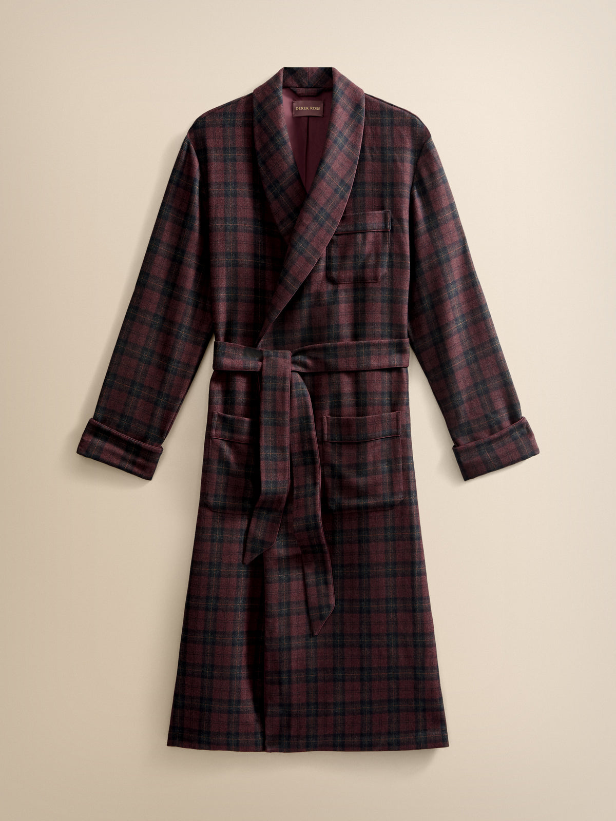 Duke Cashmere Dressing Gown Burgundy Check