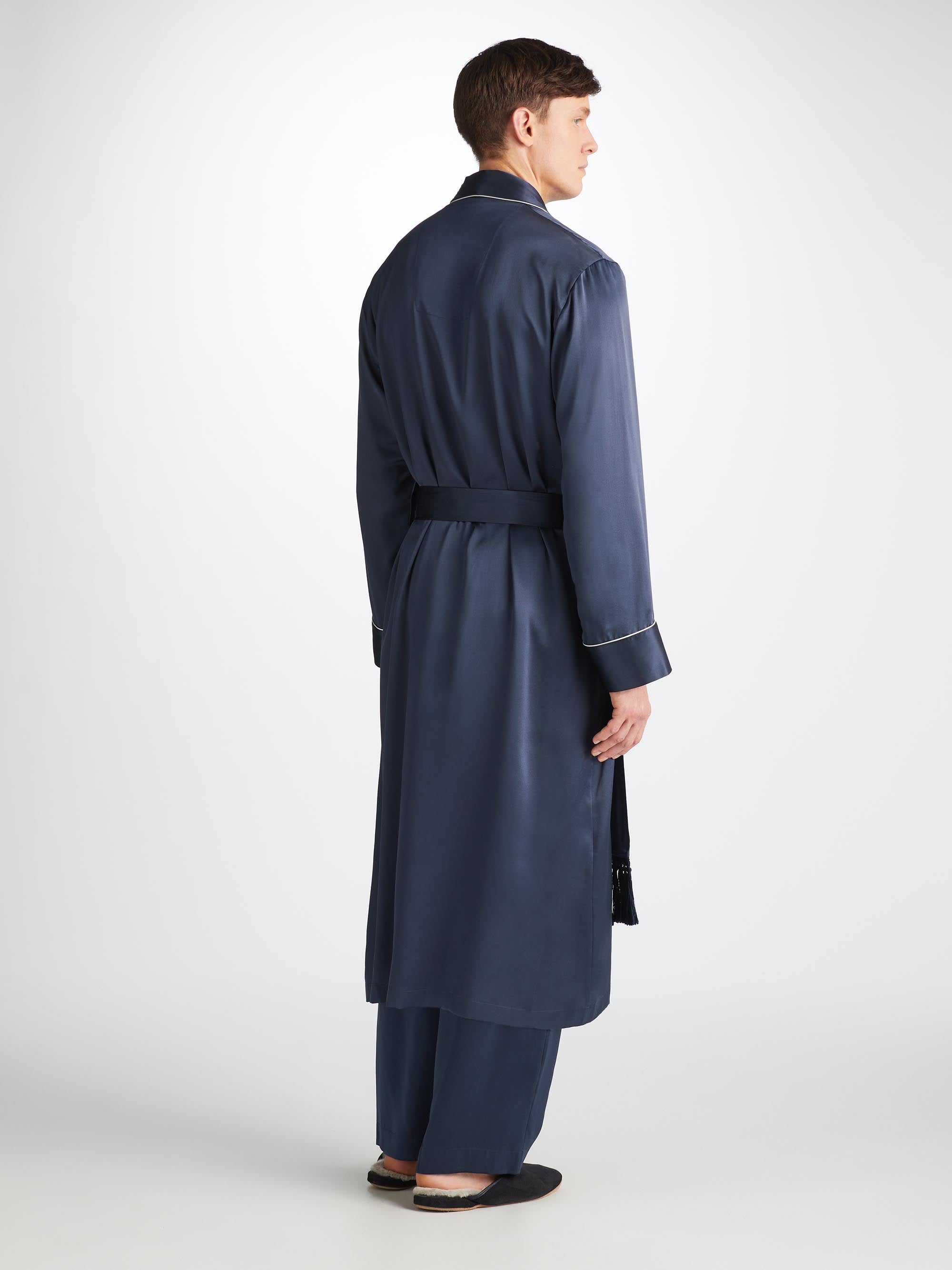Men's Dressing Gown Bailey Silk Satin Navy
