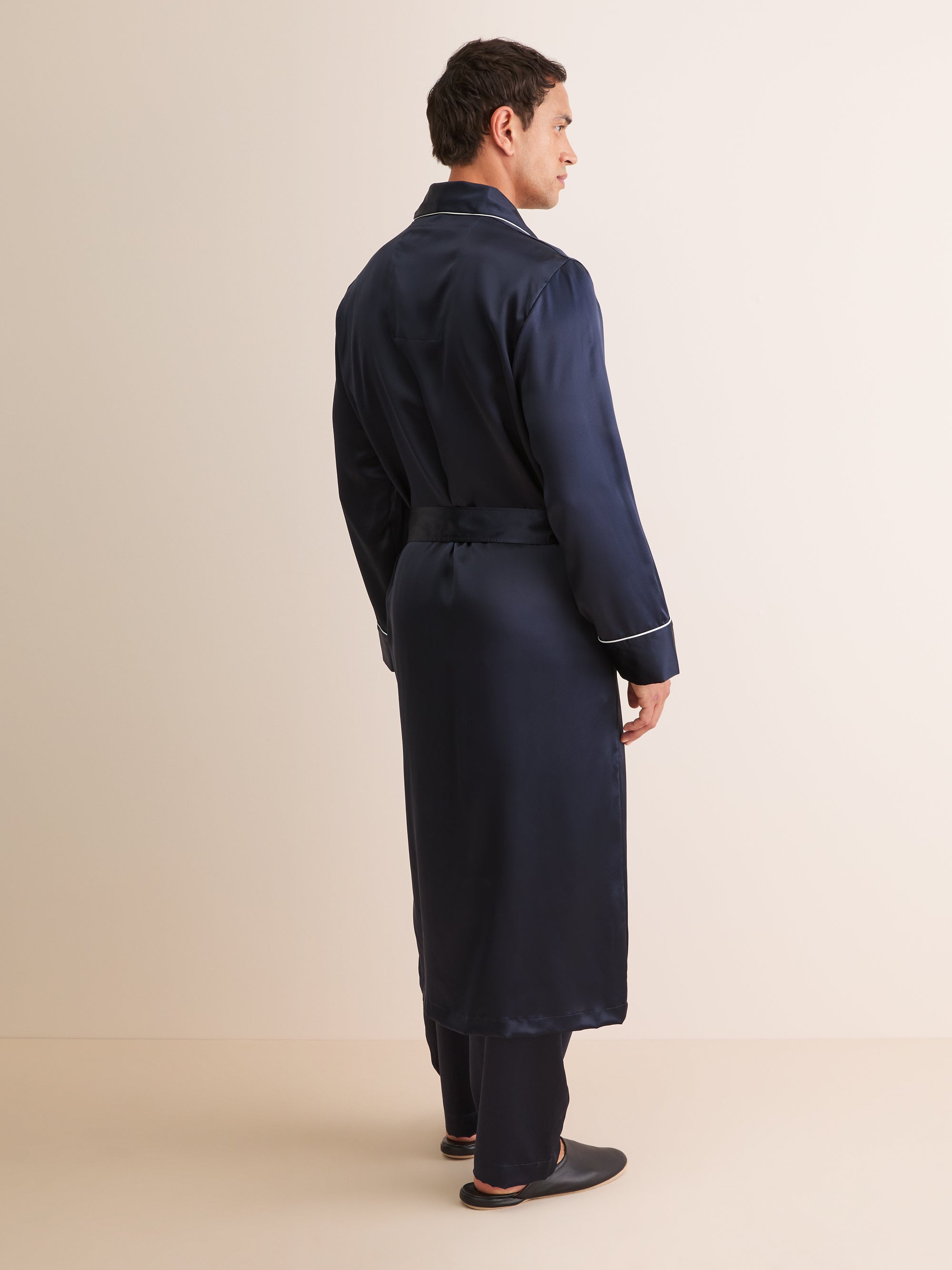 Men's Dressing Gown Bailey Silk Satin Navy