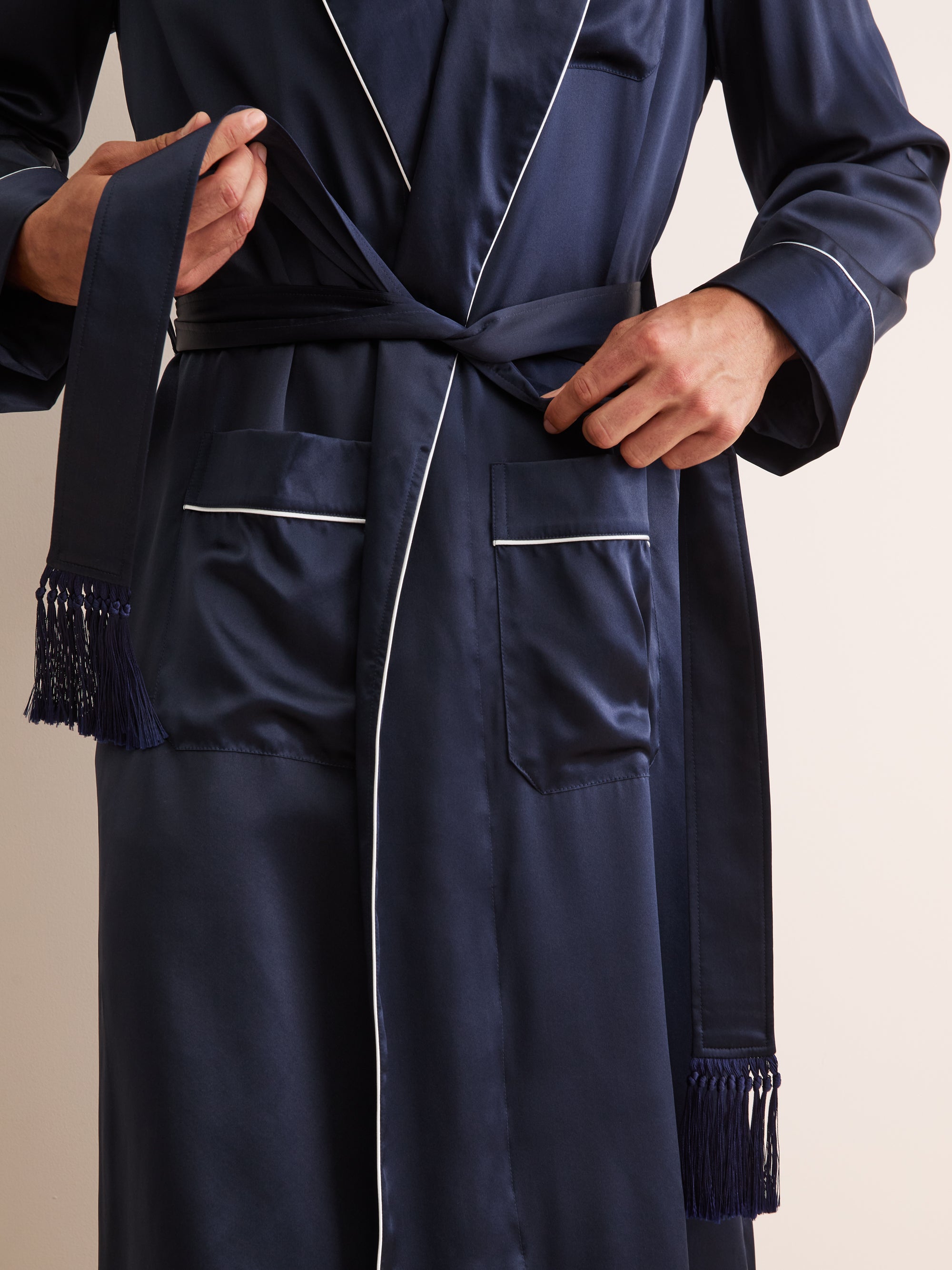 Men's Dressing Gown Bailey Silk Satin Navy