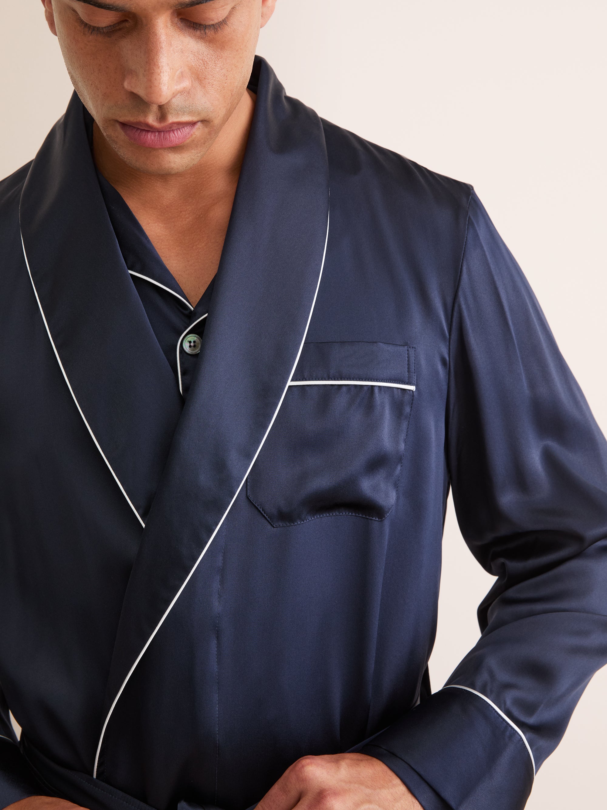 Men's Dressing Gown Bailey Silk Satin Navy