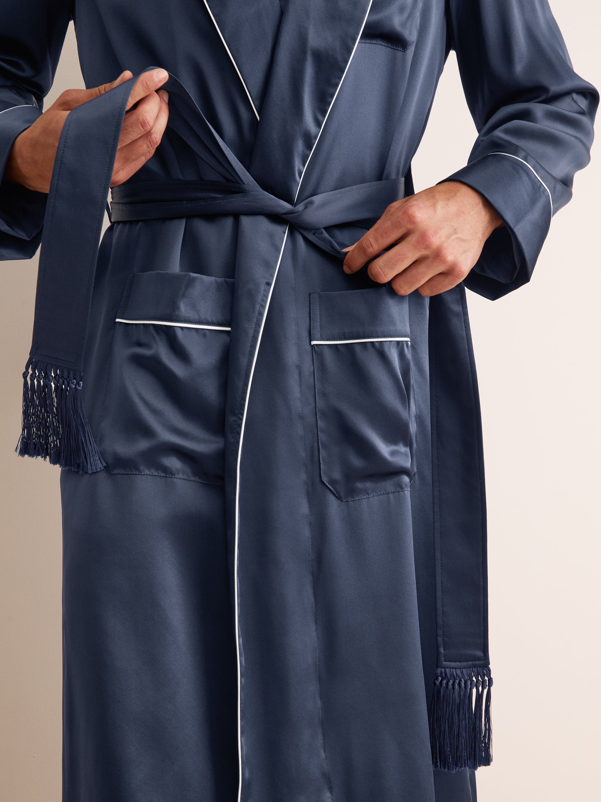 Men's Dressing Gown Bailey Silk Satin Navy