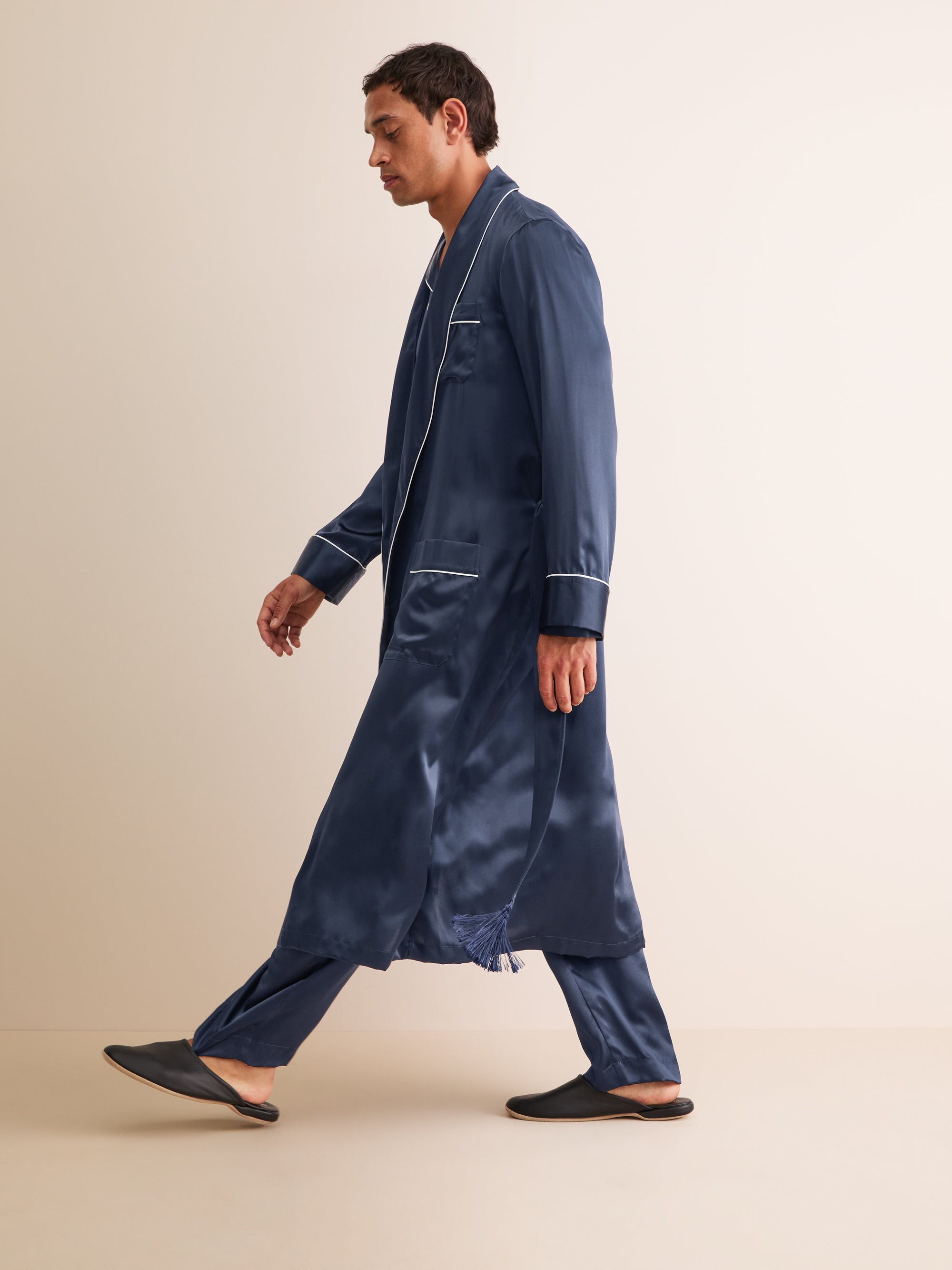 Men's Dressing Gown Bailey Silk Satin Navy