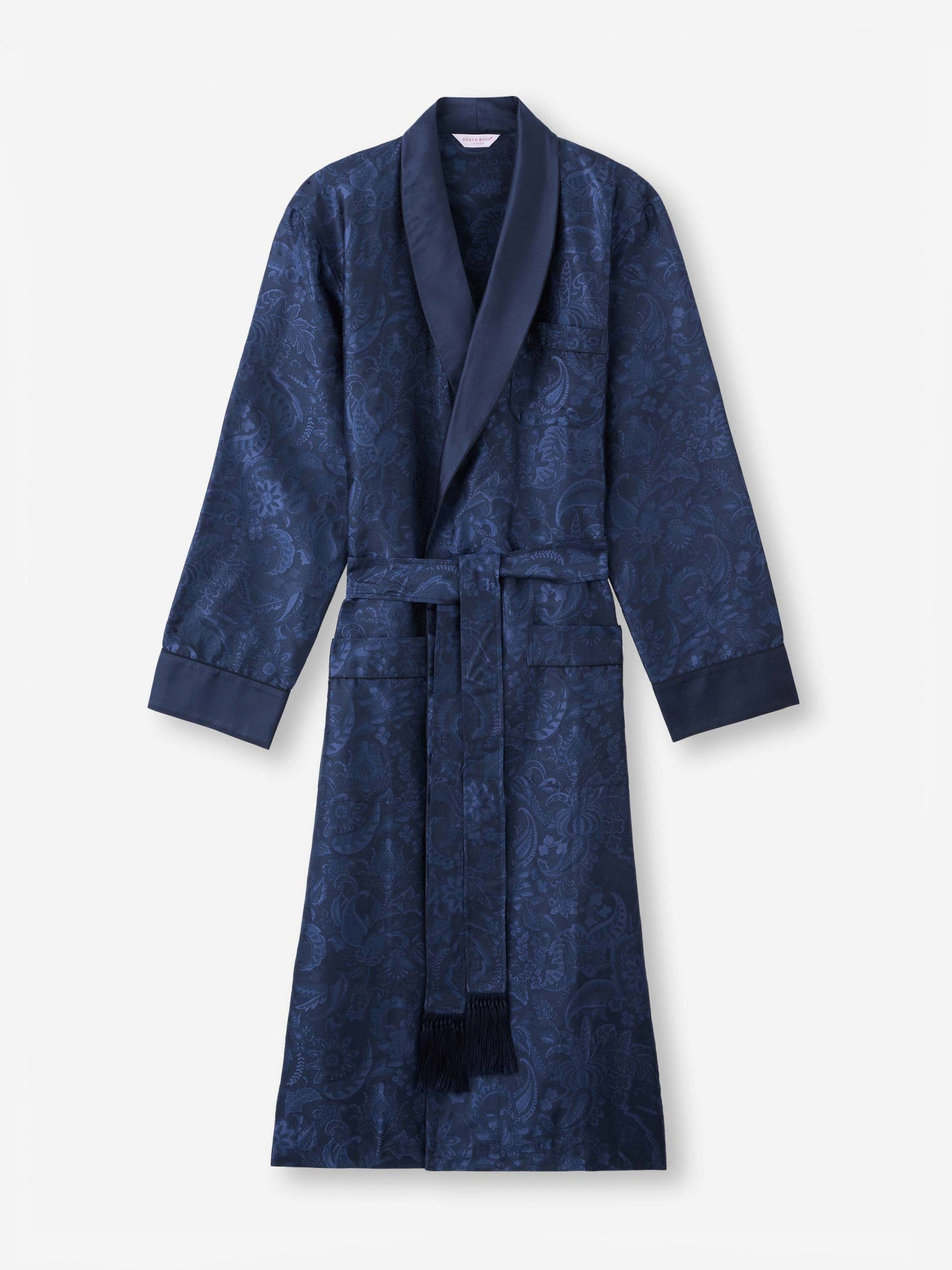 Men's Dressing Gown Silk Jacquard Navy Jungle Paisley Pattern